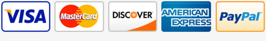 Methods of payment: Visa, Master Card, Discover, American Express