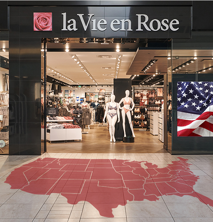 Exterior of a la Vie en Rose women’s lingerie and swimwear store in the United States