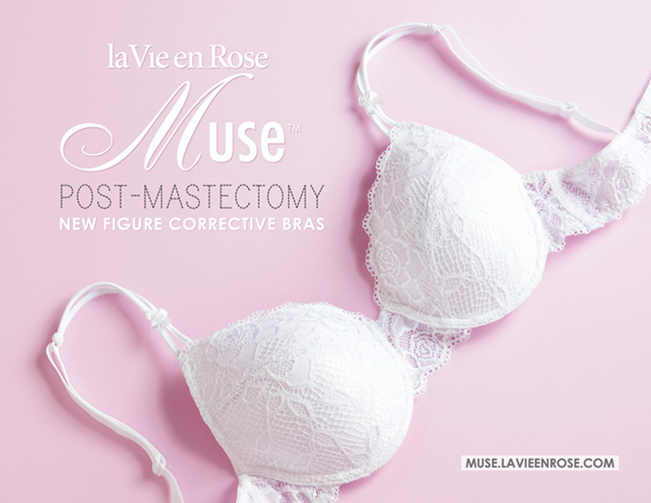 Banner from 2010 for the new mastectomy bra collection, showing a white bra