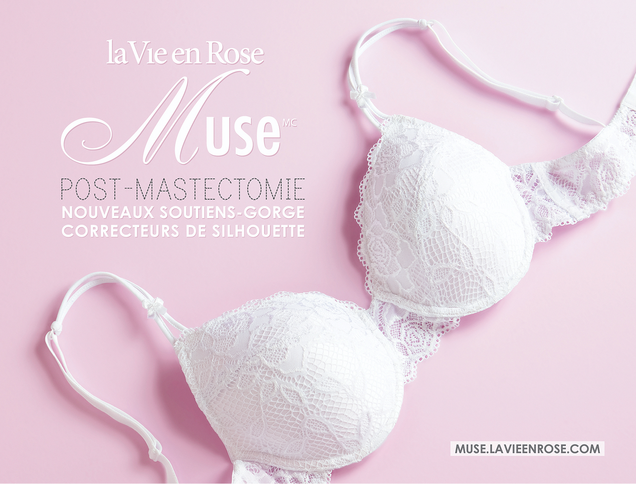 Bannière de 2010 promouvant la nouvelle collection de soutiens-gorge post-mastectomie avec un soutien-gorge blanc