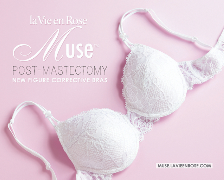 Banner from 2010 for the new mastectomy bra collection, showing a white bra