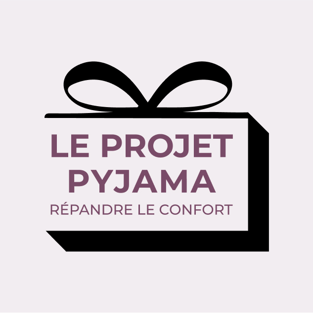 Logo du Projet Pyjama avec un ruban noir et le slogan « Répandre le confort »