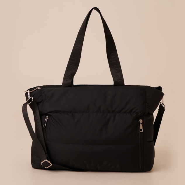Black quilted tote bag