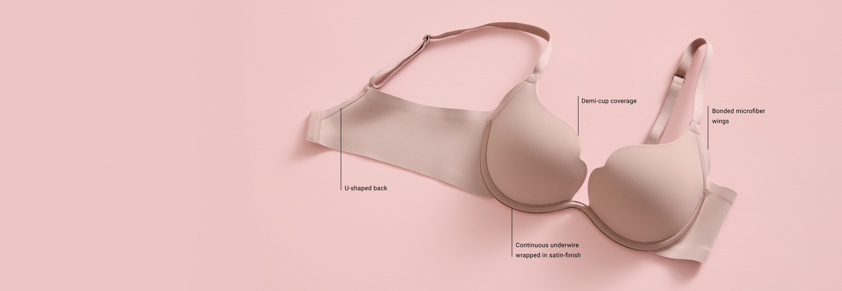 Banner featuring several photos of a model wearing a crushed berry-colored bra