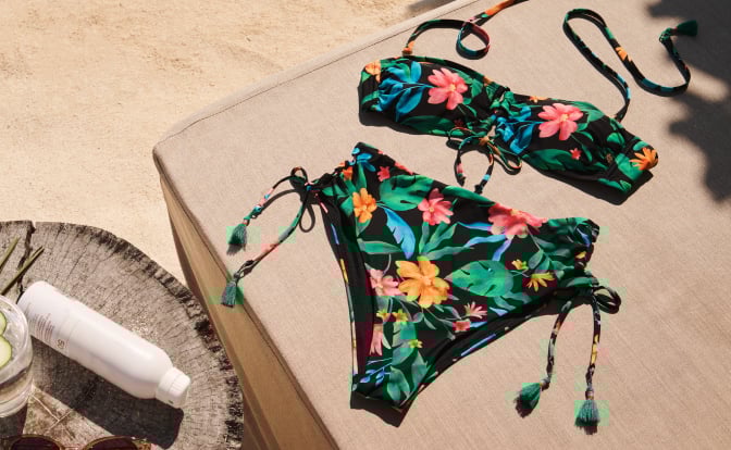 Floral bikini swimsuit drying flat