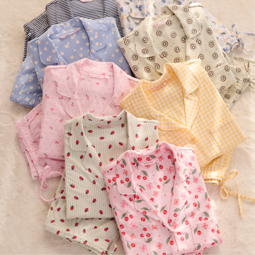 Summer pajamas in a variety of colours and patterns