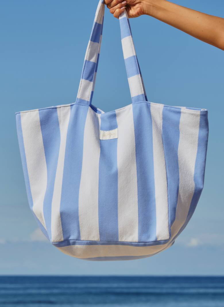 Sac de plage ray&eacute; blanc et bleu