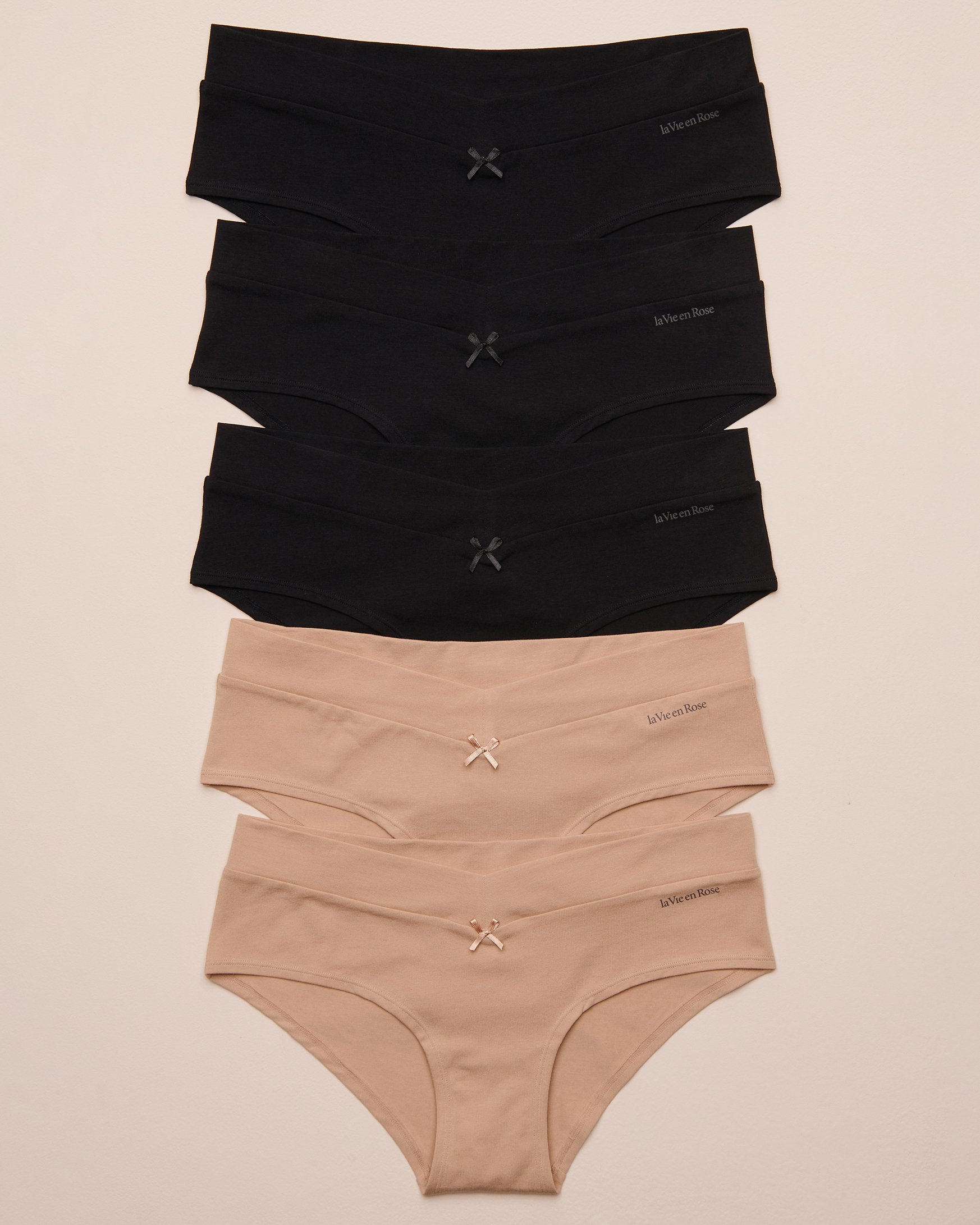 LA VIE EN ROSE Lot de 5 culottes aux hanches en coton Noir/Latte 564213000-5P - View1