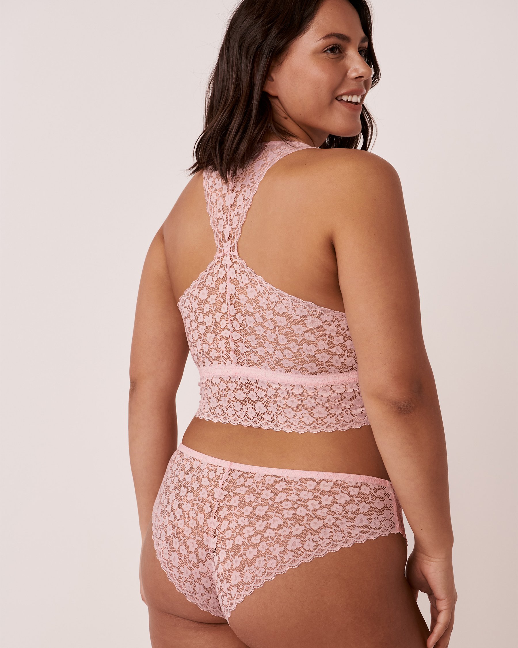 LA VIE EN ROSE Lace and Mesh Racerback Long Bralette Ballerina pink 10100091 - View4
