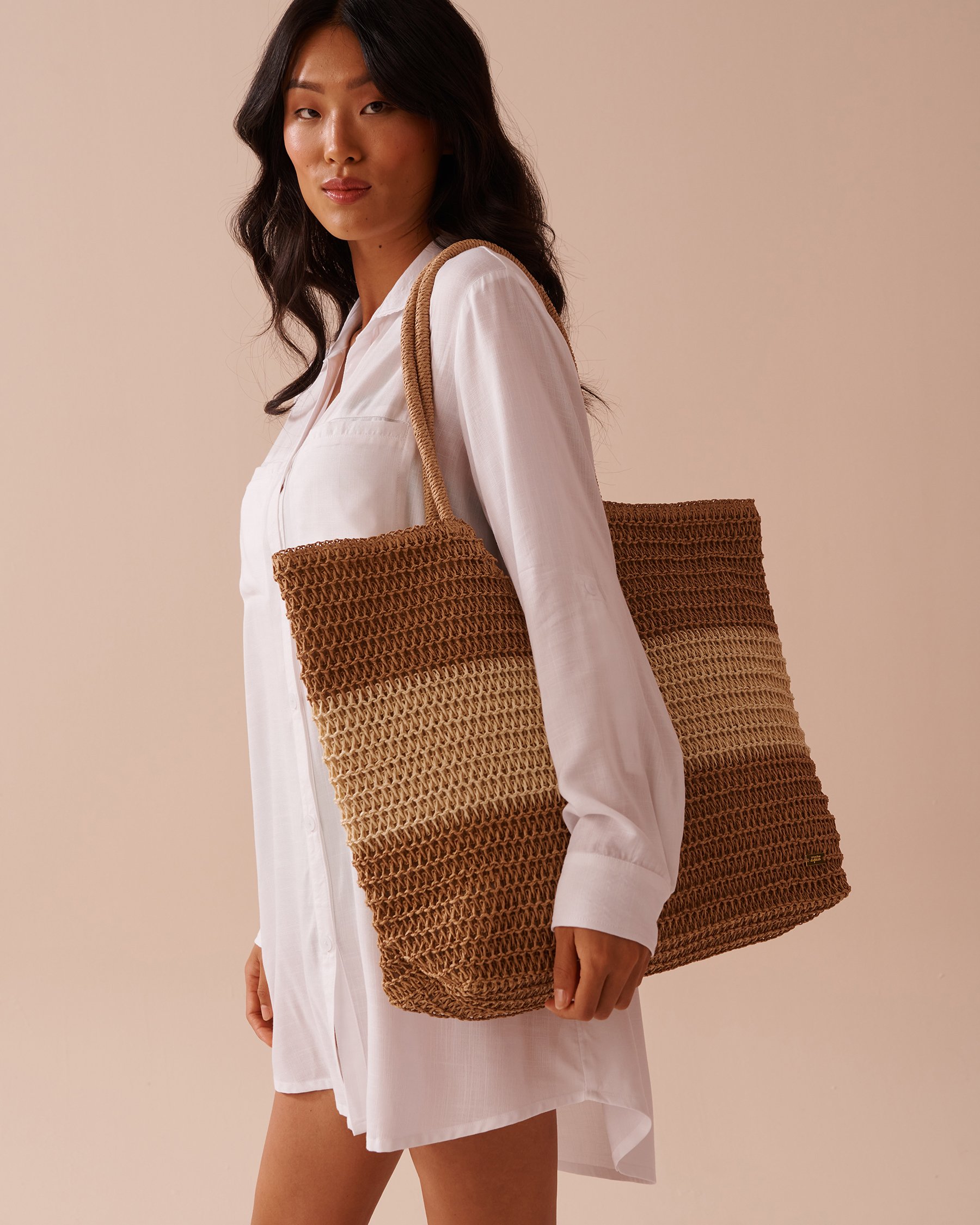 LA VIE EN ROSE AQUA Sac en paille Paille rayée 80500104 - View1