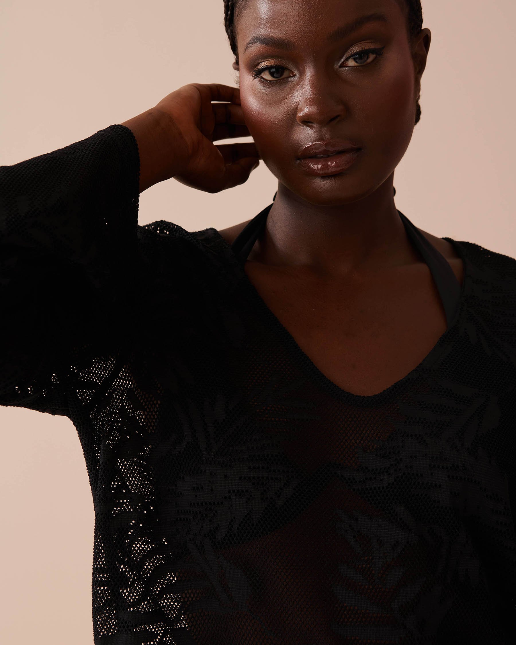 LA VIE EN ROSE AQUA Tunique en crochet à feuilles Noir 80100026 - Voir3