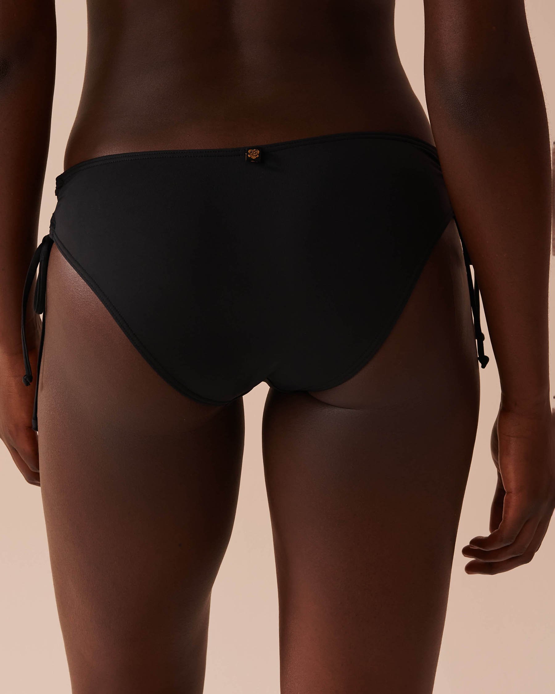 LA VIE EN ROSE AQUA SOLID Cross-Tie Brazilian Bikini Bottom Black 70300624 - View2