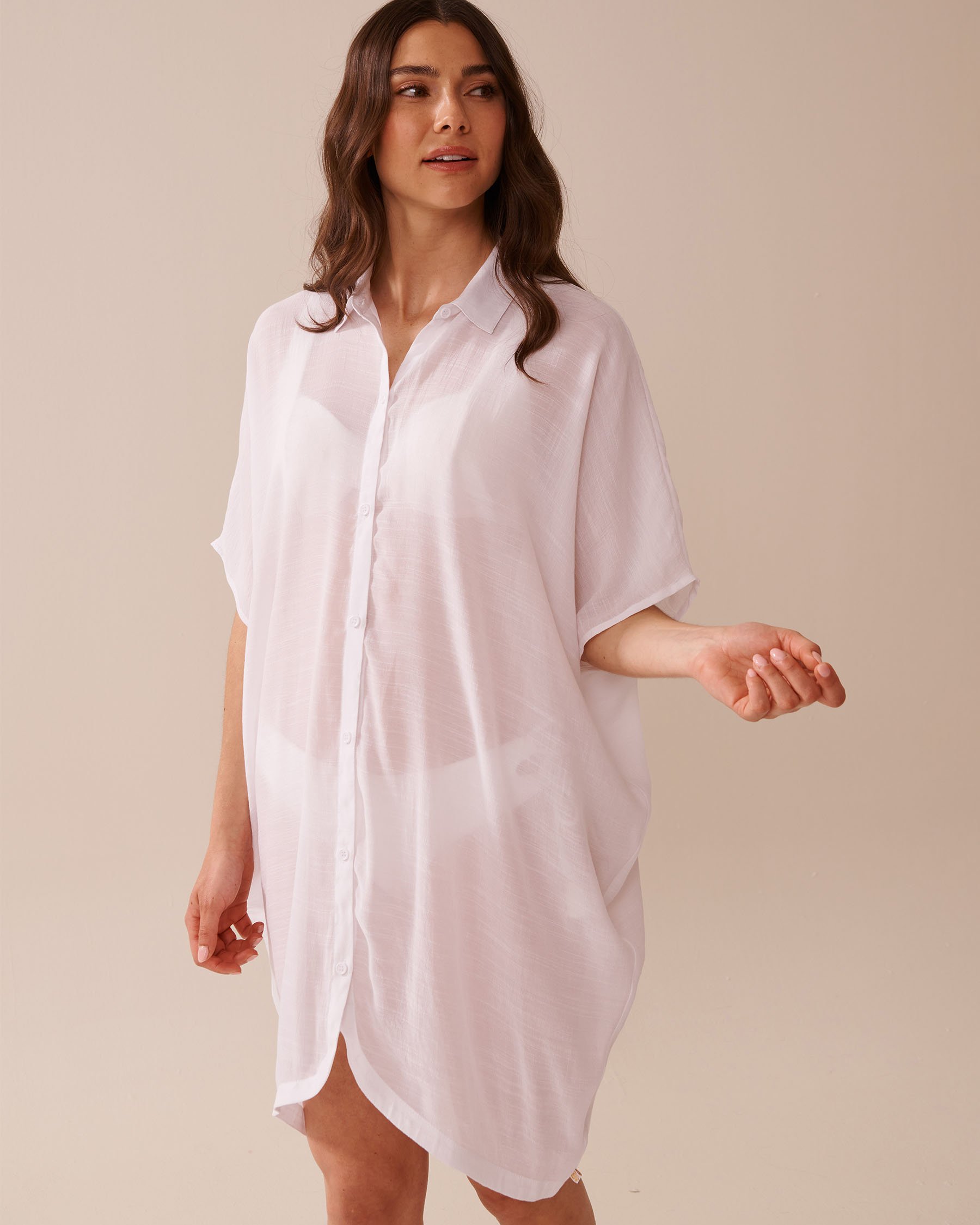 LA VIE EN ROSE AQUA Long Voile Shirt White 80100034 - View1