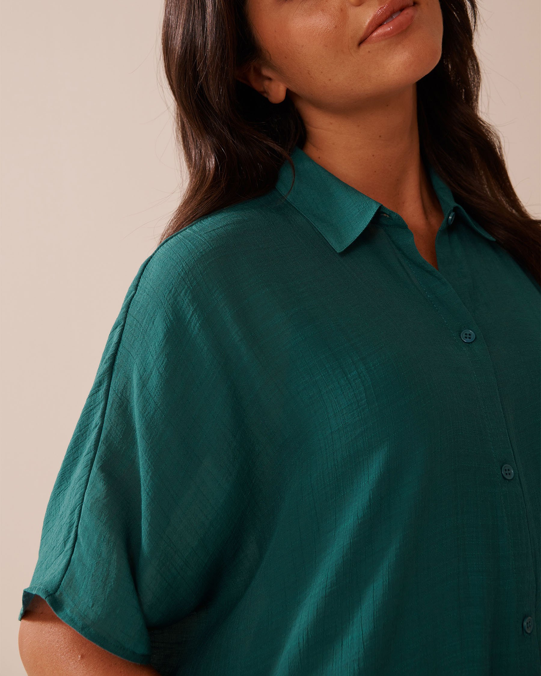LA VIE EN ROSE AQUA Long Voile Shirt Teal Blue 80100034 - View4
