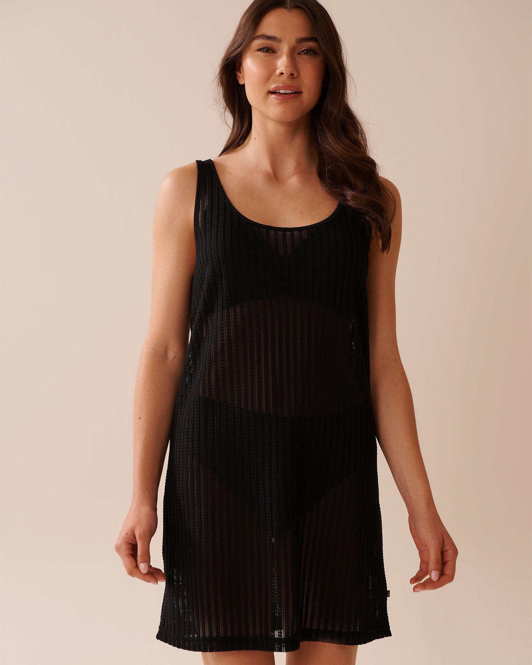 LA VIE EN ROSE AQUA Robe sans manches en crochet effet rayé Noir 80300118 - View1