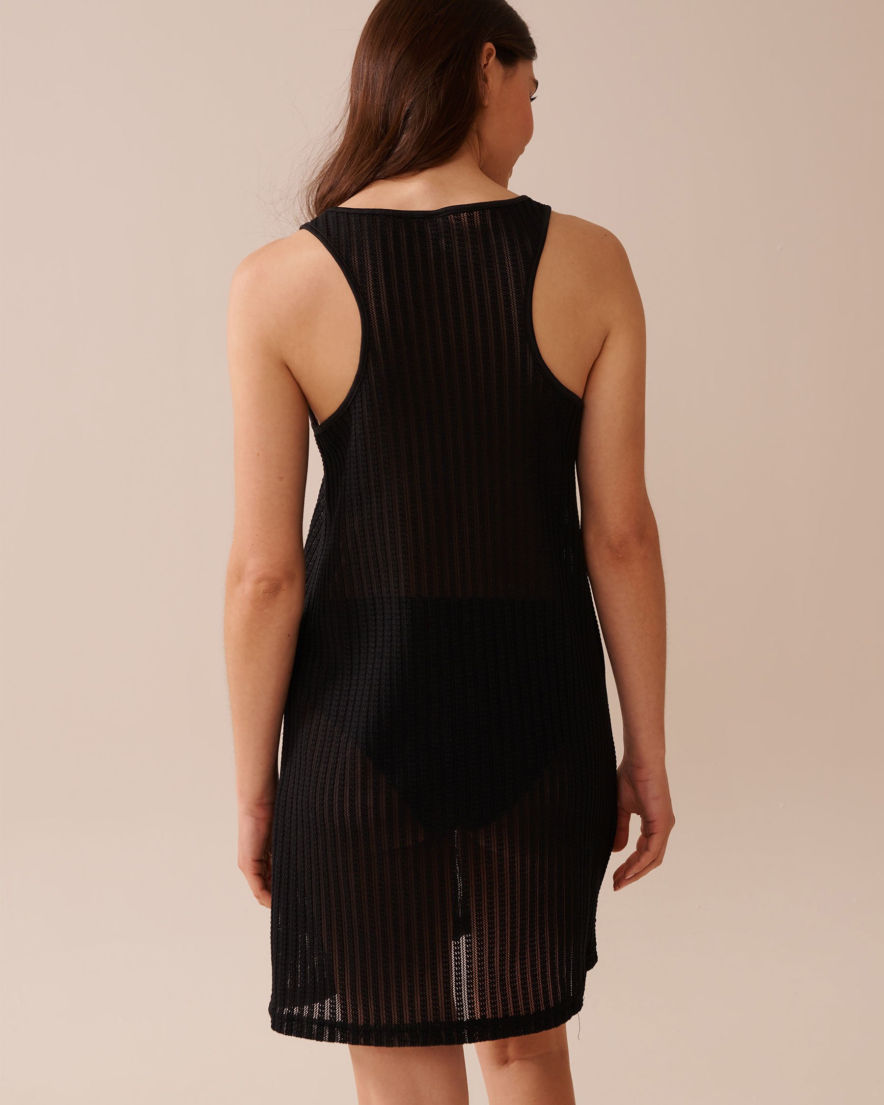 LA VIE EN ROSE AQUA Robe sans manches en crochet effet rayé Noir 80300118 - View2