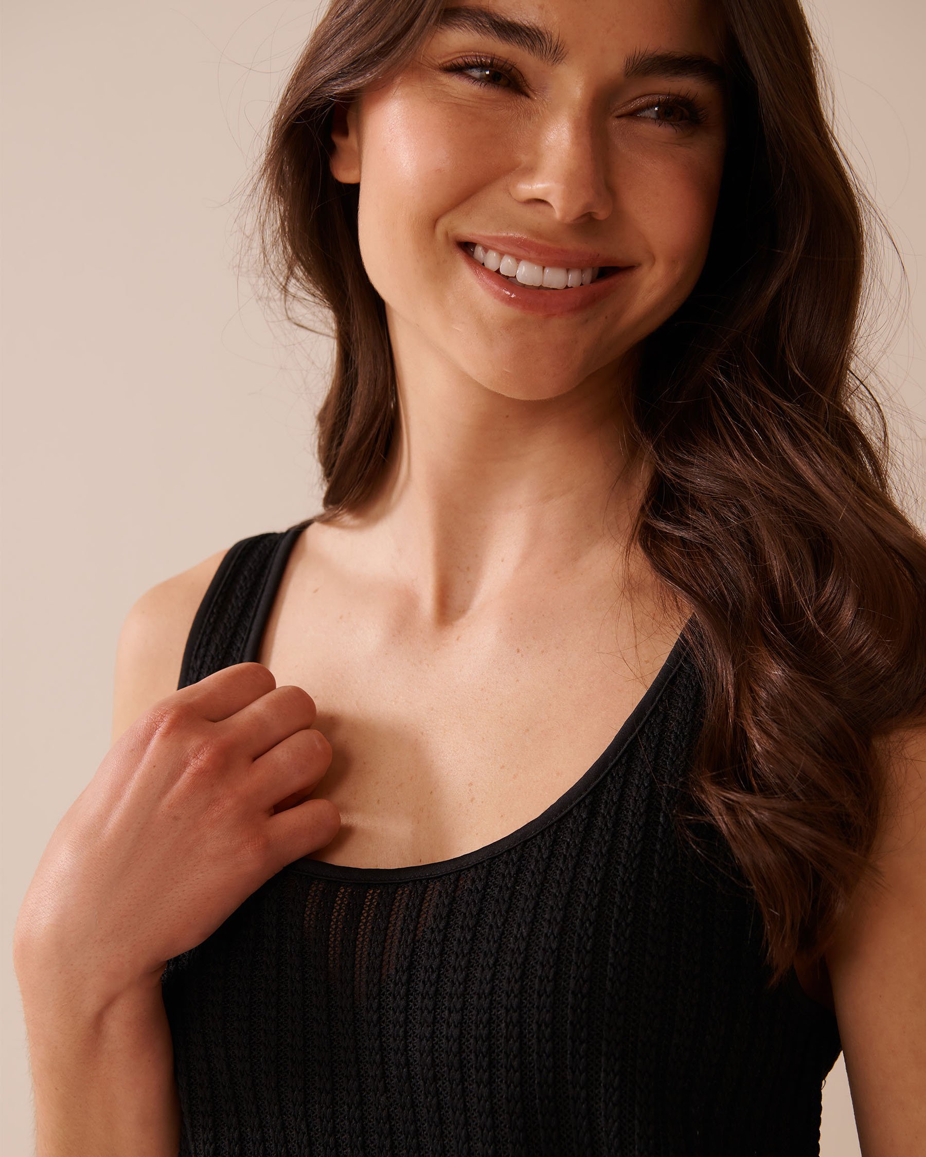 LA VIE EN ROSE AQUA Robe sans manches en crochet effet rayé Noir 80300118 - Voir3