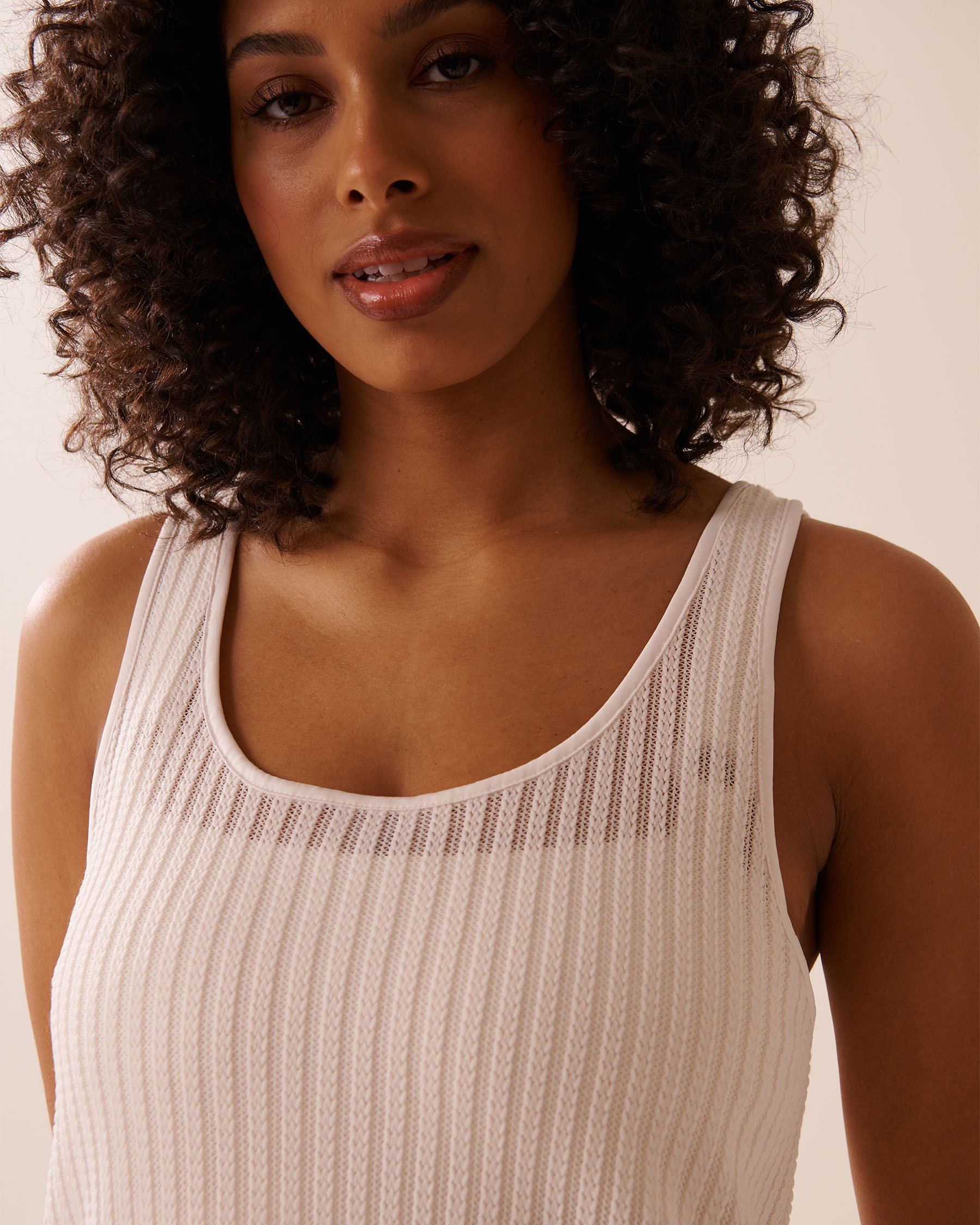 LA VIE EN ROSE AQUA Striped Crochet Sleeveless Dress Coconut Milk 80300118 - View3