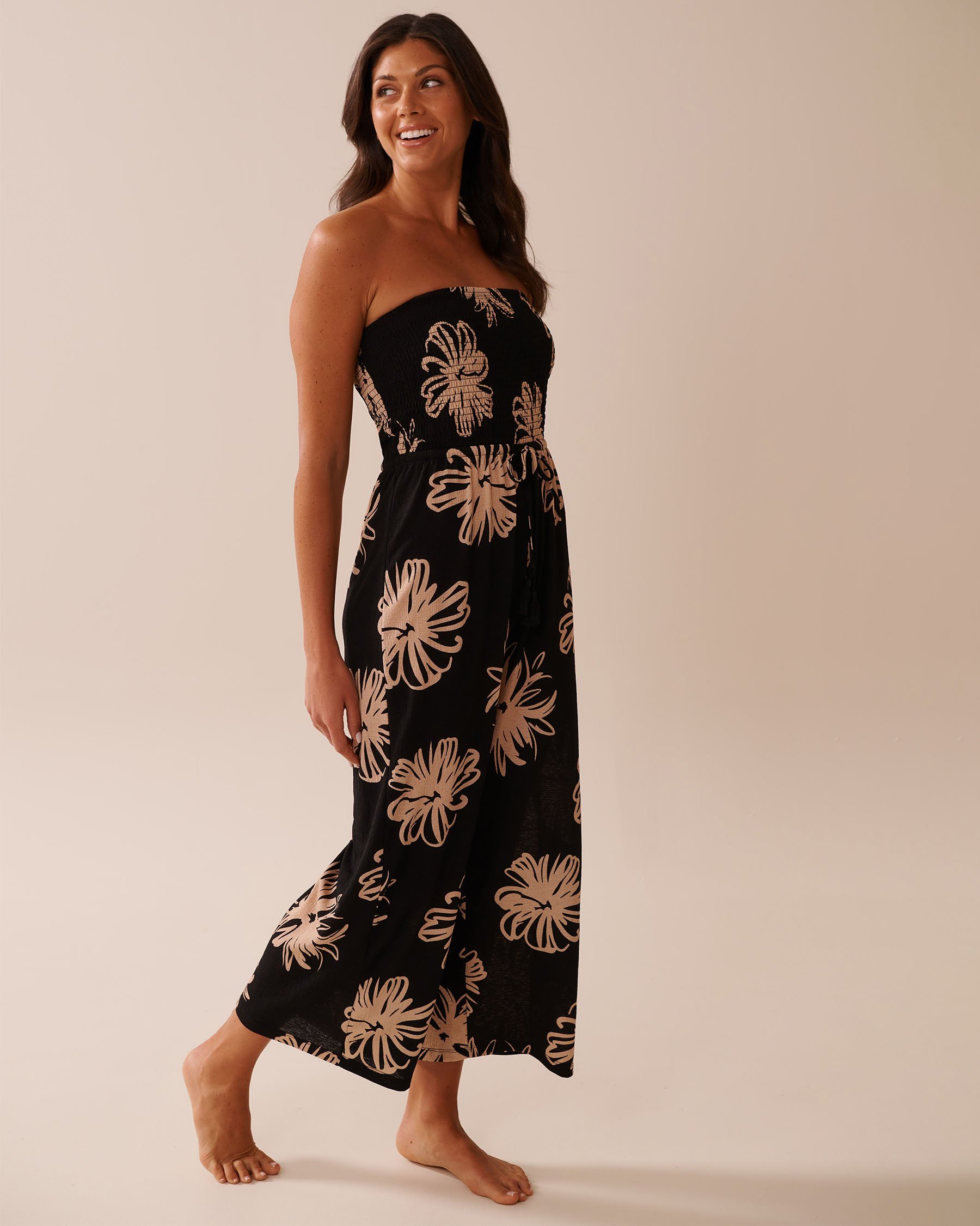 LA VIE EN ROSE AQUA Floral Sleeveless Jumpsuit Black Hibiscus 80300119 - View5