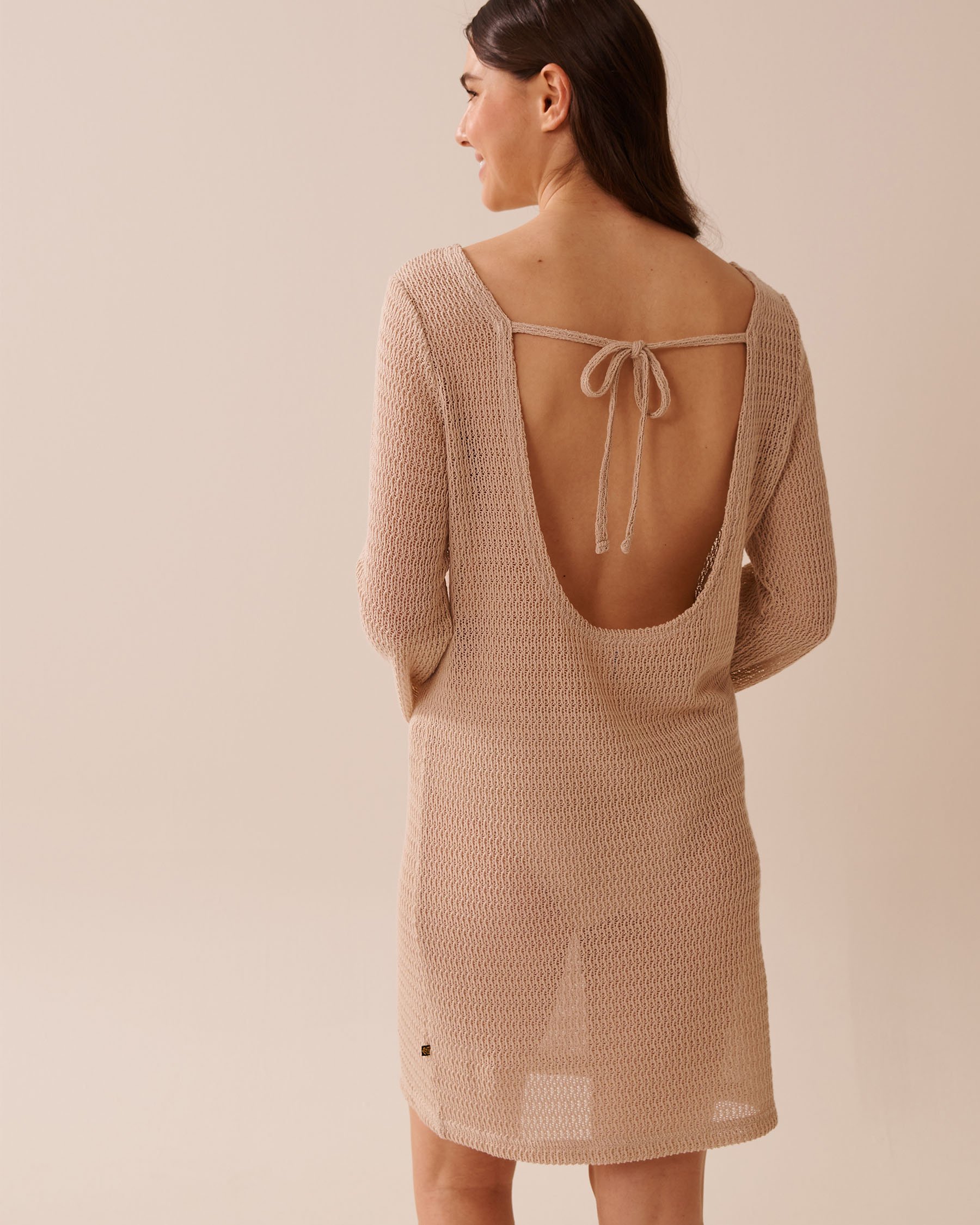 LA VIE EN ROSE AQUA Long Sleeve Crochet Tunic Warm Sand 80400069 - View2