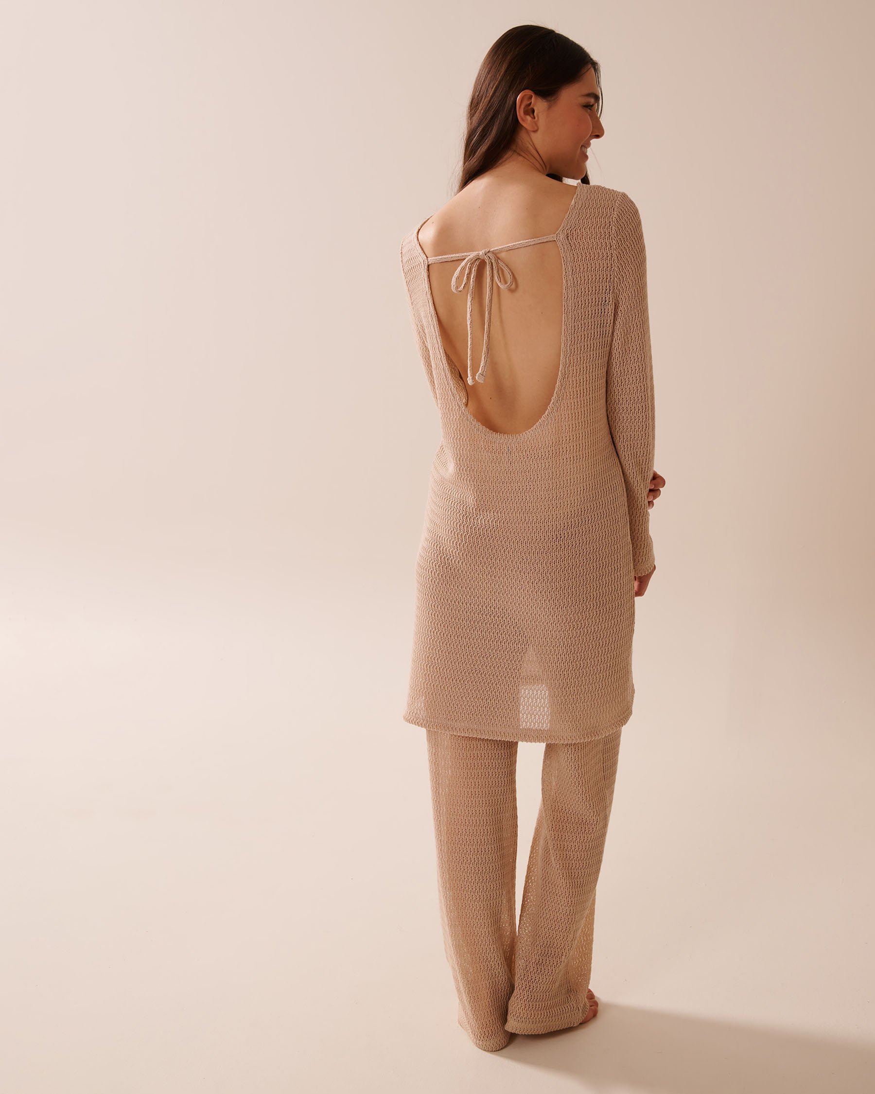 LA VIE EN ROSE AQUA Long Sleeve Crochet Tunic Warm Sand 80400069 - View4