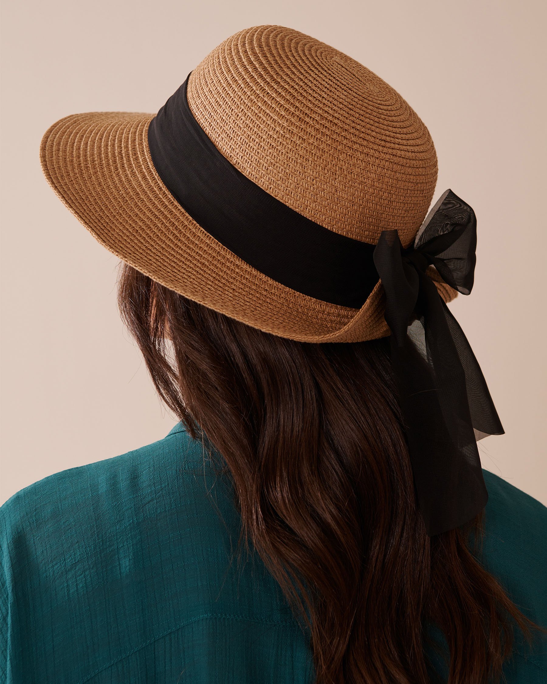 LA VIE EN ROSE AQUA Cloche Hat with Ribbon Straw 80500108 - View2