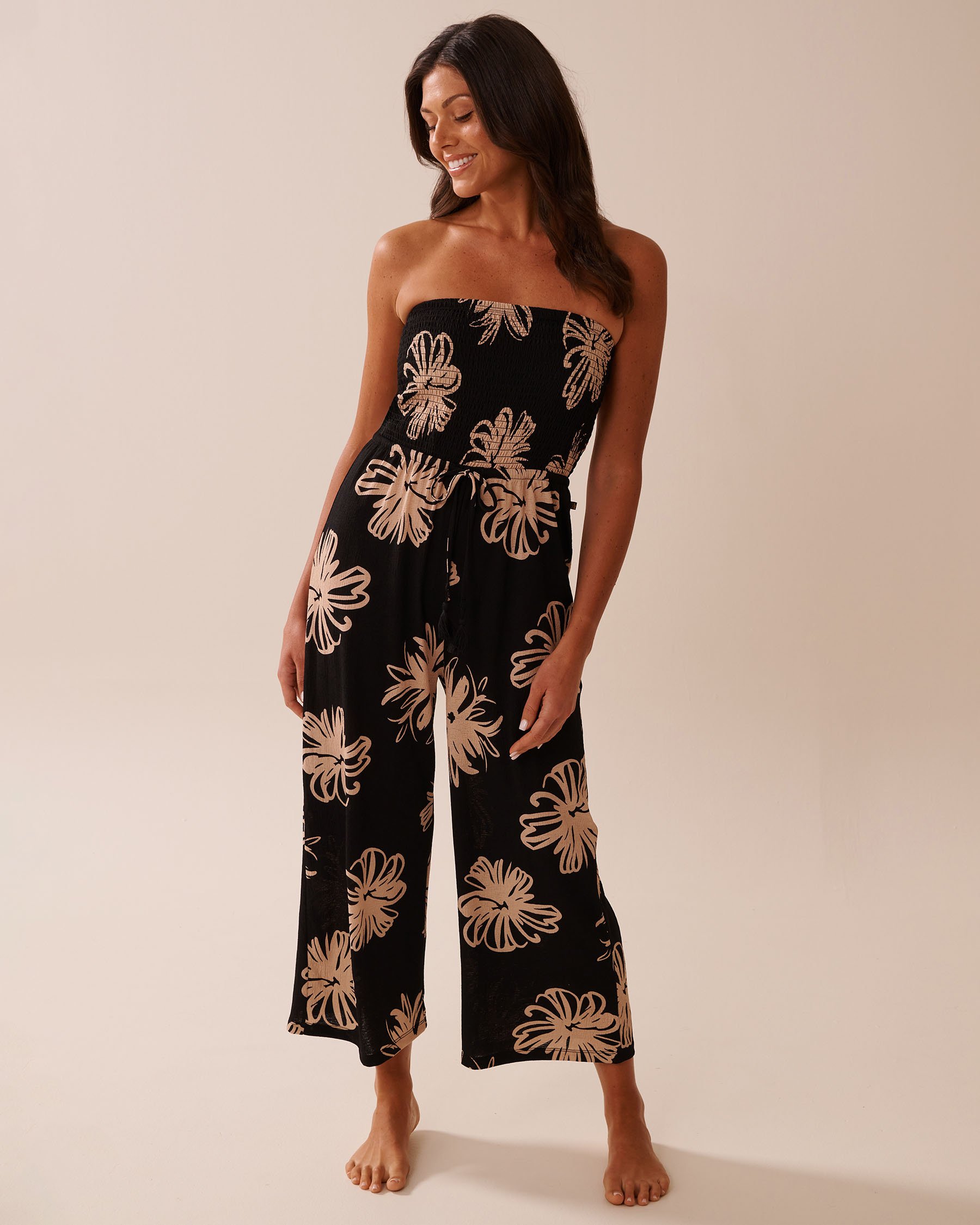 LA VIE EN ROSE AQUA Floral Sleeveless Jumpsuit Black Hibiscus 80300119 - View2