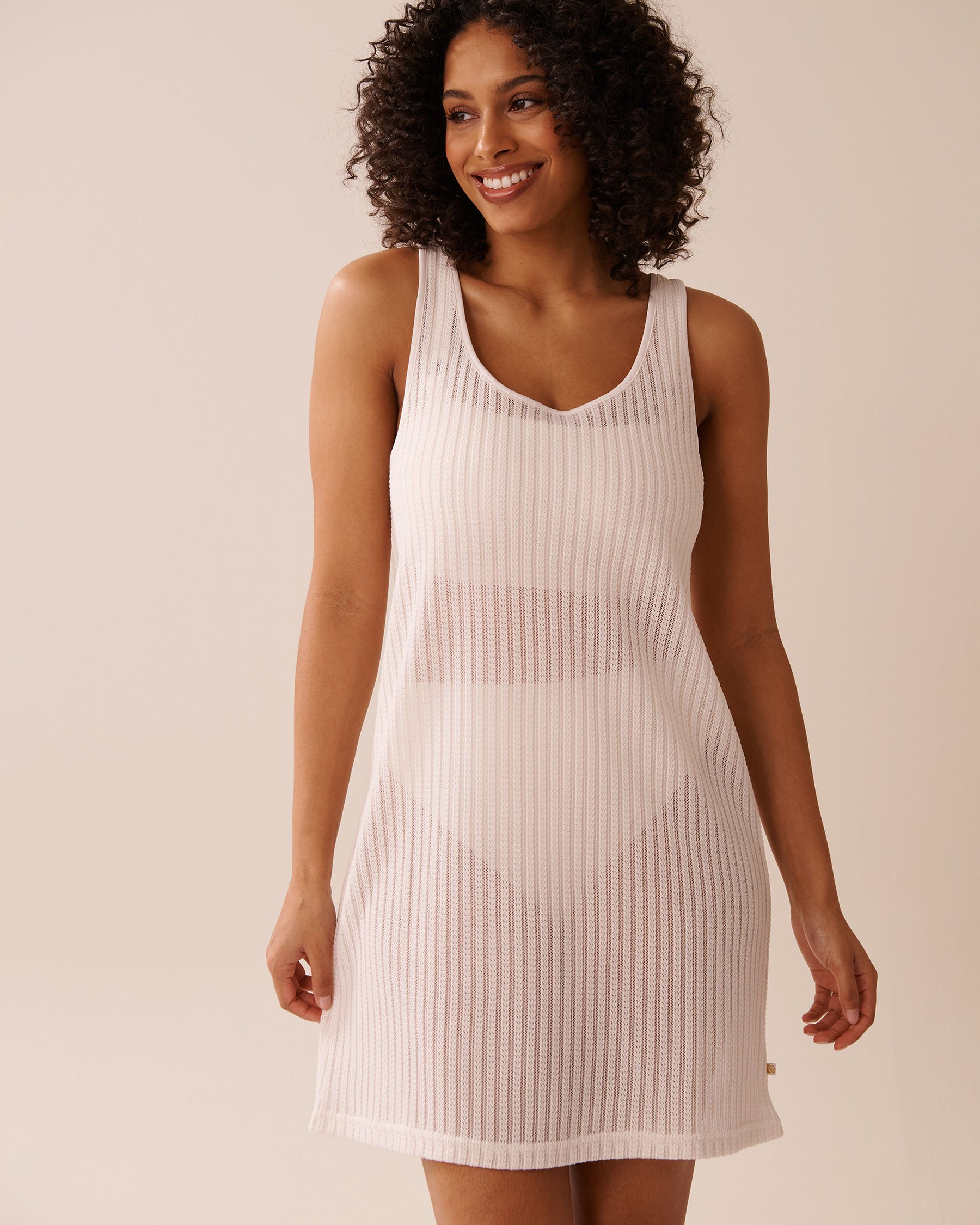 LA VIE EN ROSE AQUA Striped Crochet Sleeveless Dress Coconut Milk 80300118 - View1