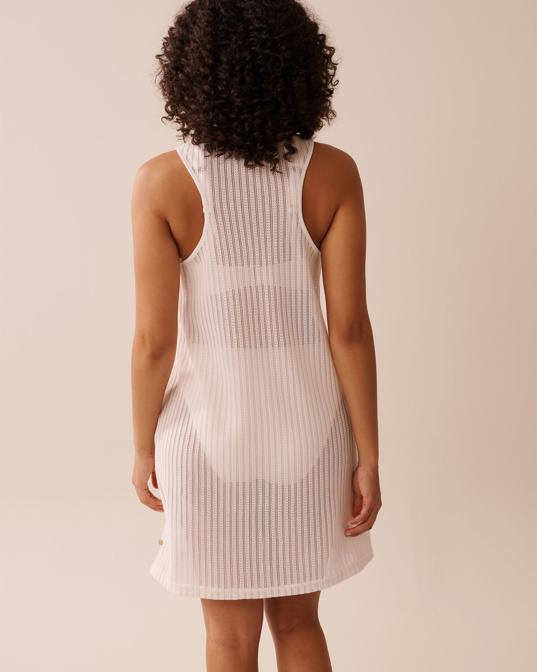 LA VIE EN ROSE AQUA Striped Crochet Sleeveless Dress Coconut Milk 80300118 - View2