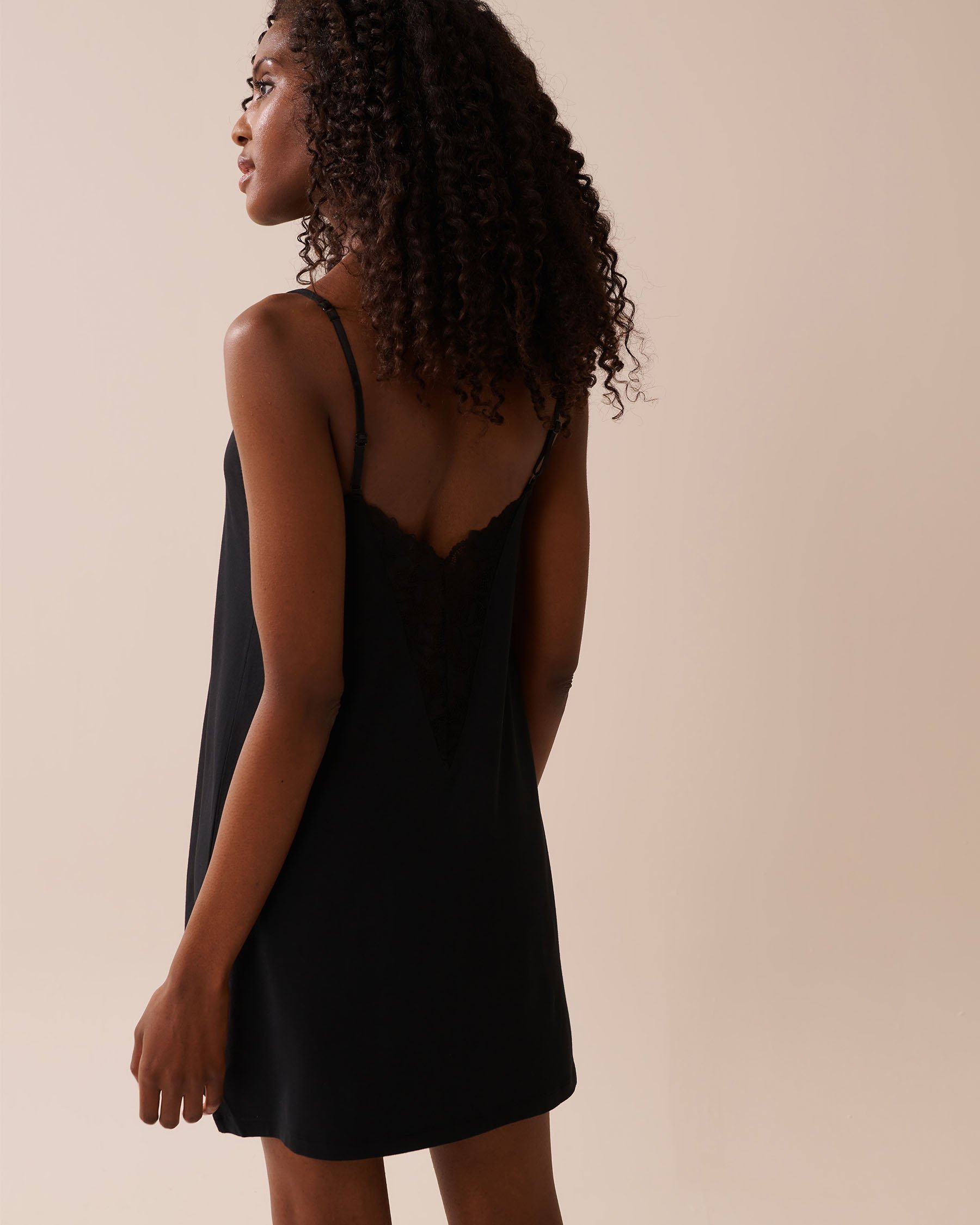 LA VIE EN ROSE Lace Detail Modal Nightie Black 60500202 - View2