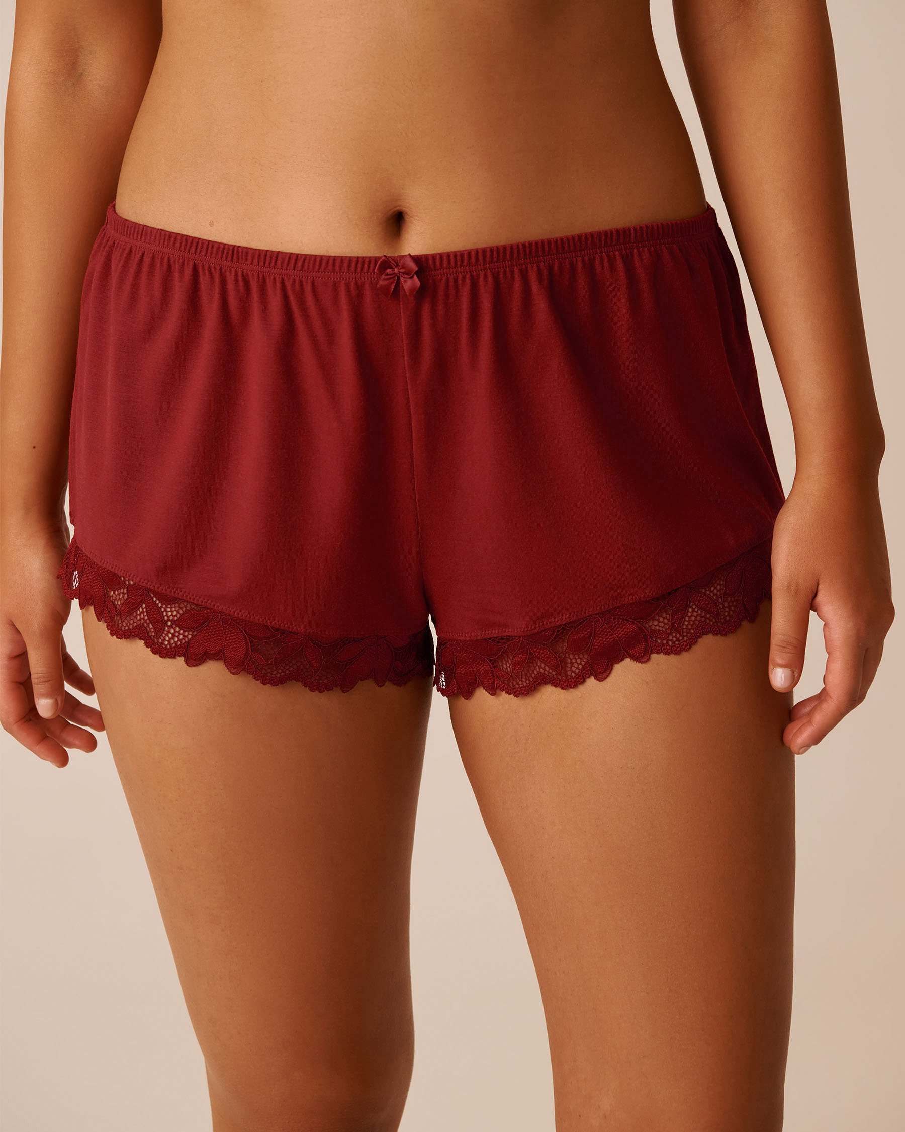 LA VIE EN ROSE Lace Detail Modal Shorts Berry Red 60200140 - View1