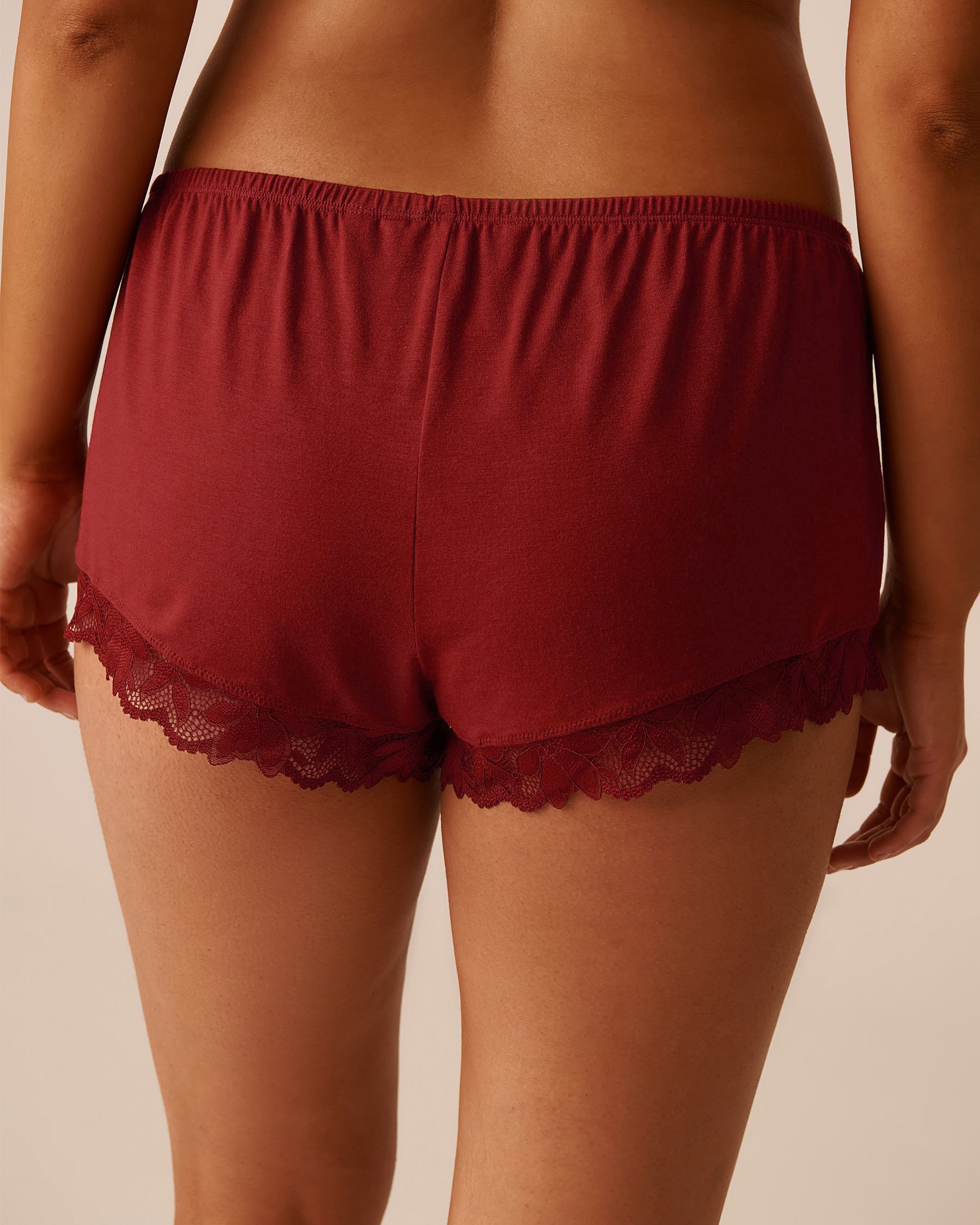 LA VIE EN ROSE Lace Detail Modal Shorts Berry Red 60200140 - View2
