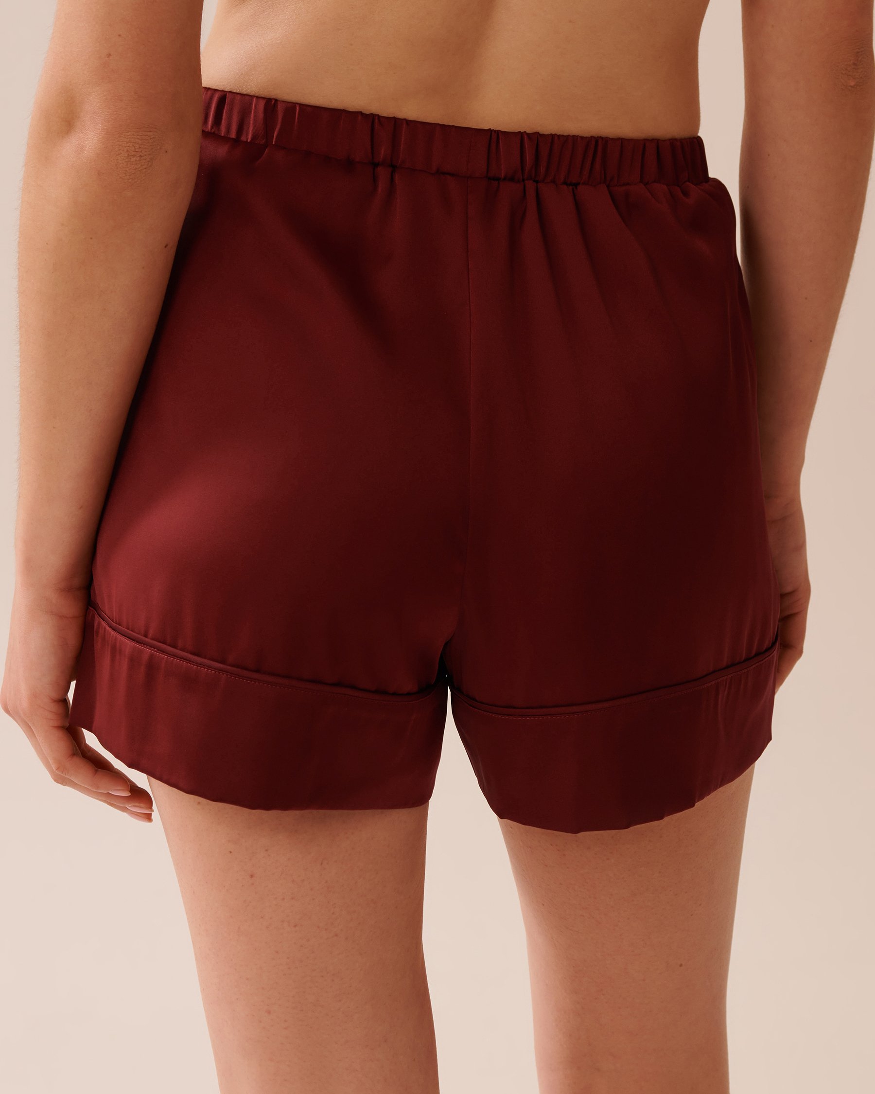 LA VIE EN ROSE Short Sleeve Satin Pajama Set Berry Red 60400058 - View5