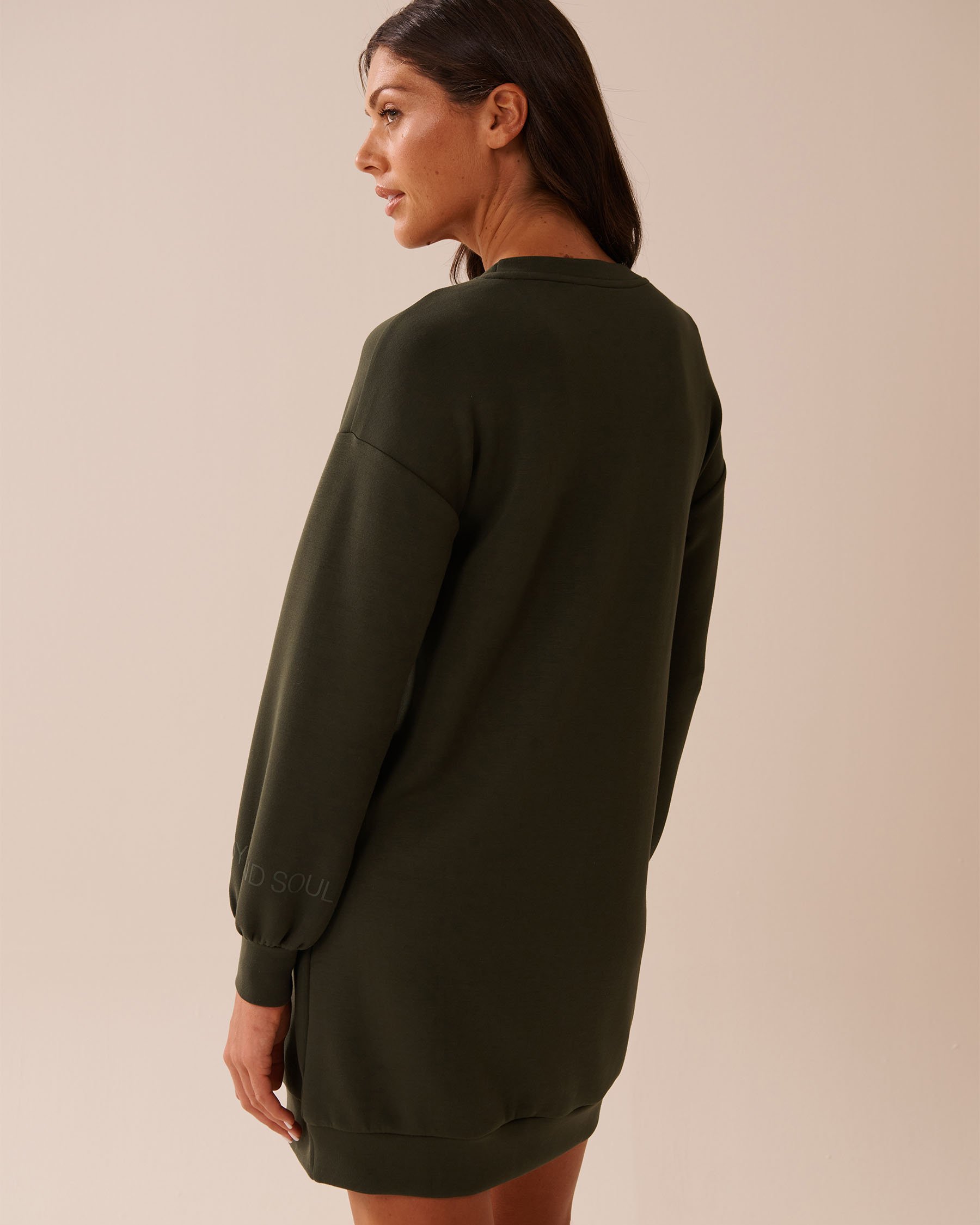 LA VIE EN ROSE Oversized Sweatshirt Dress Khaki 50400044 - View2