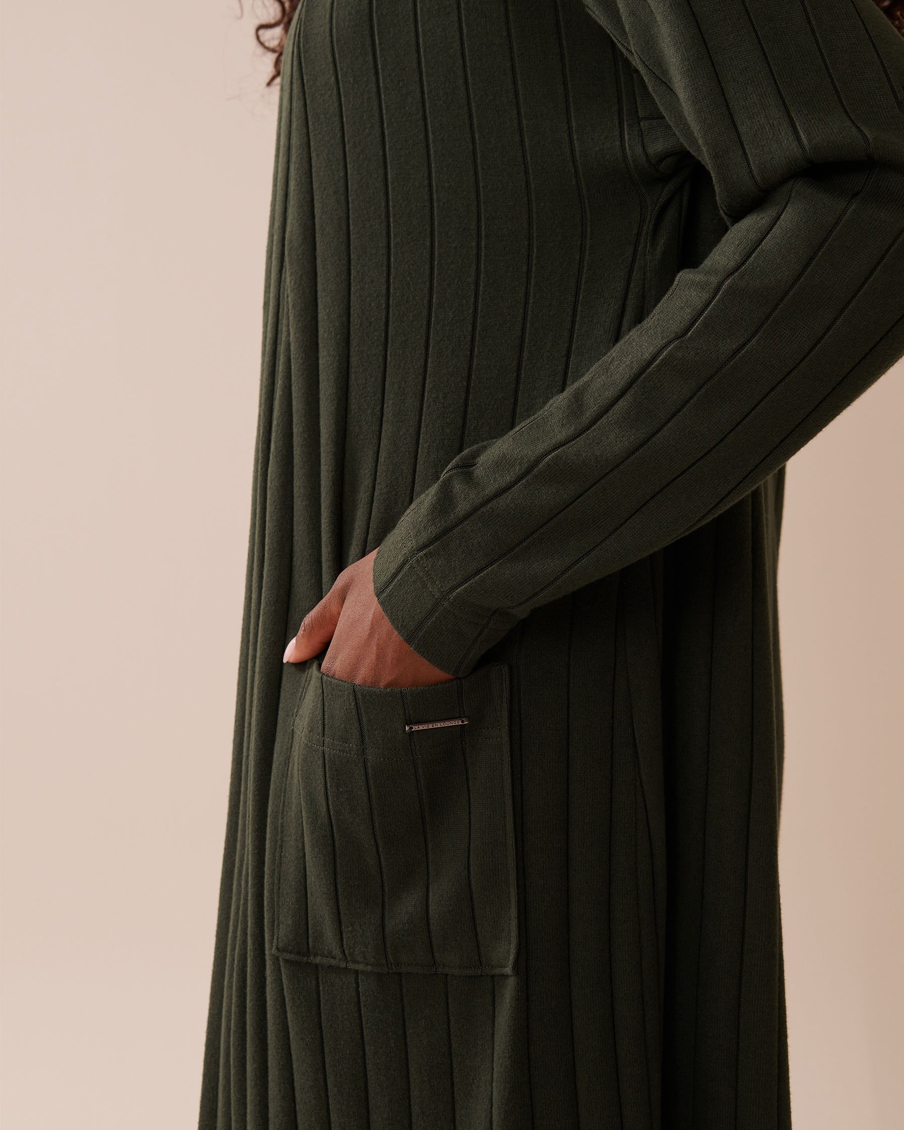 LA VIE EN ROSE Ribbed Long Cardigan Khaki 50500015 - View5
