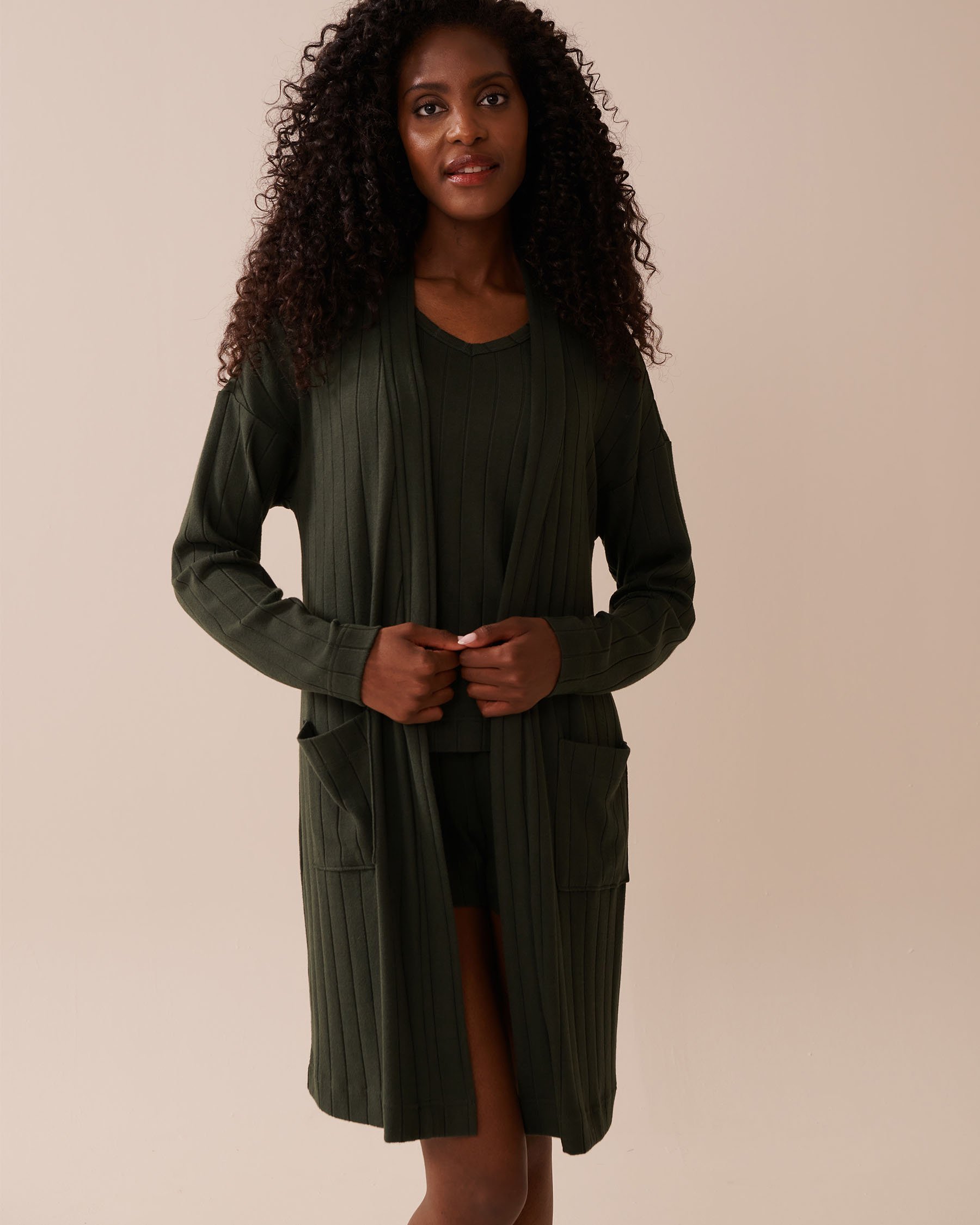 LA VIE EN ROSE Ribbed Long Cardigan Khaki 50500015 - View6