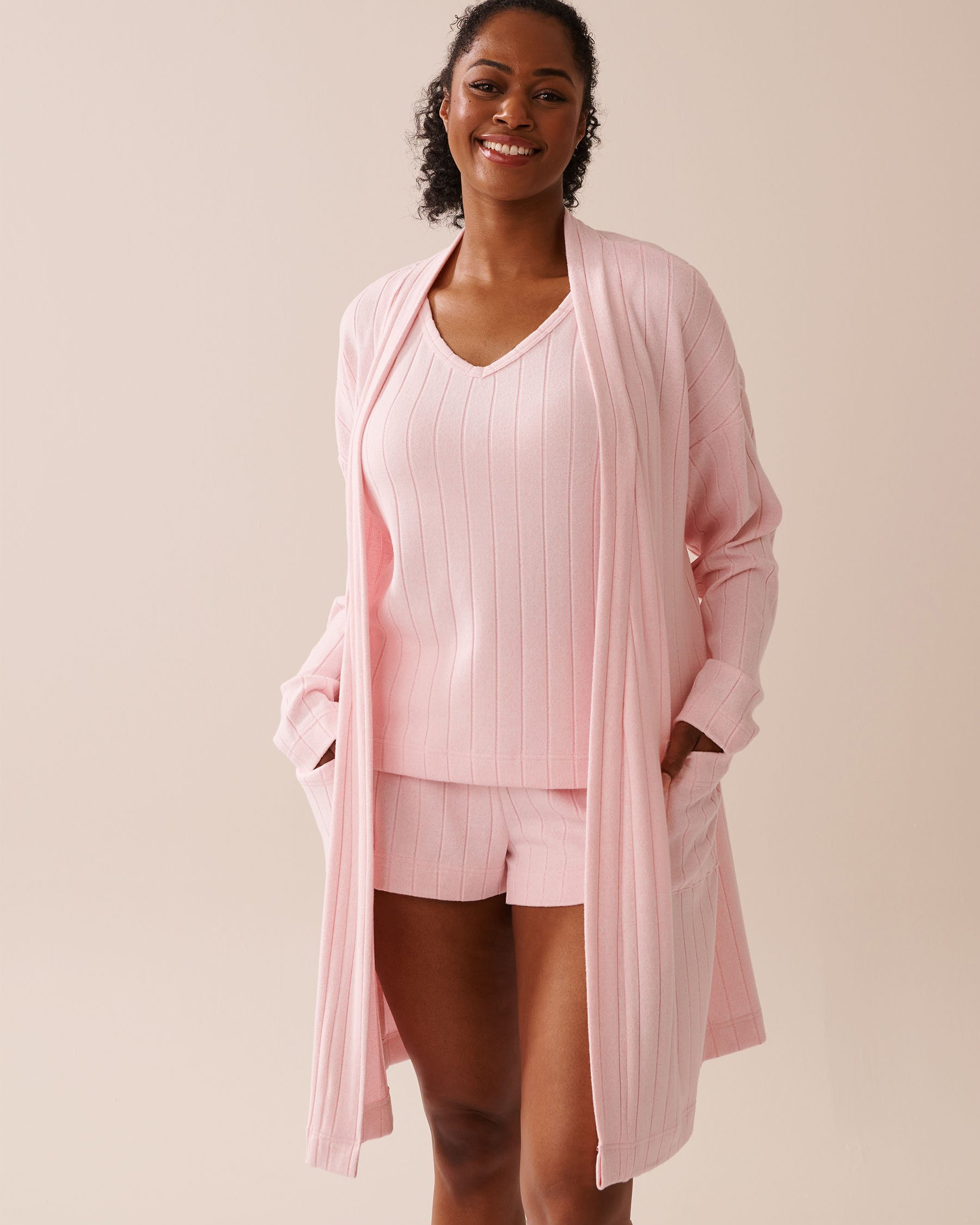 LA VIE EN ROSE Ribbed Long Cardigan Pink 50500015 - View5