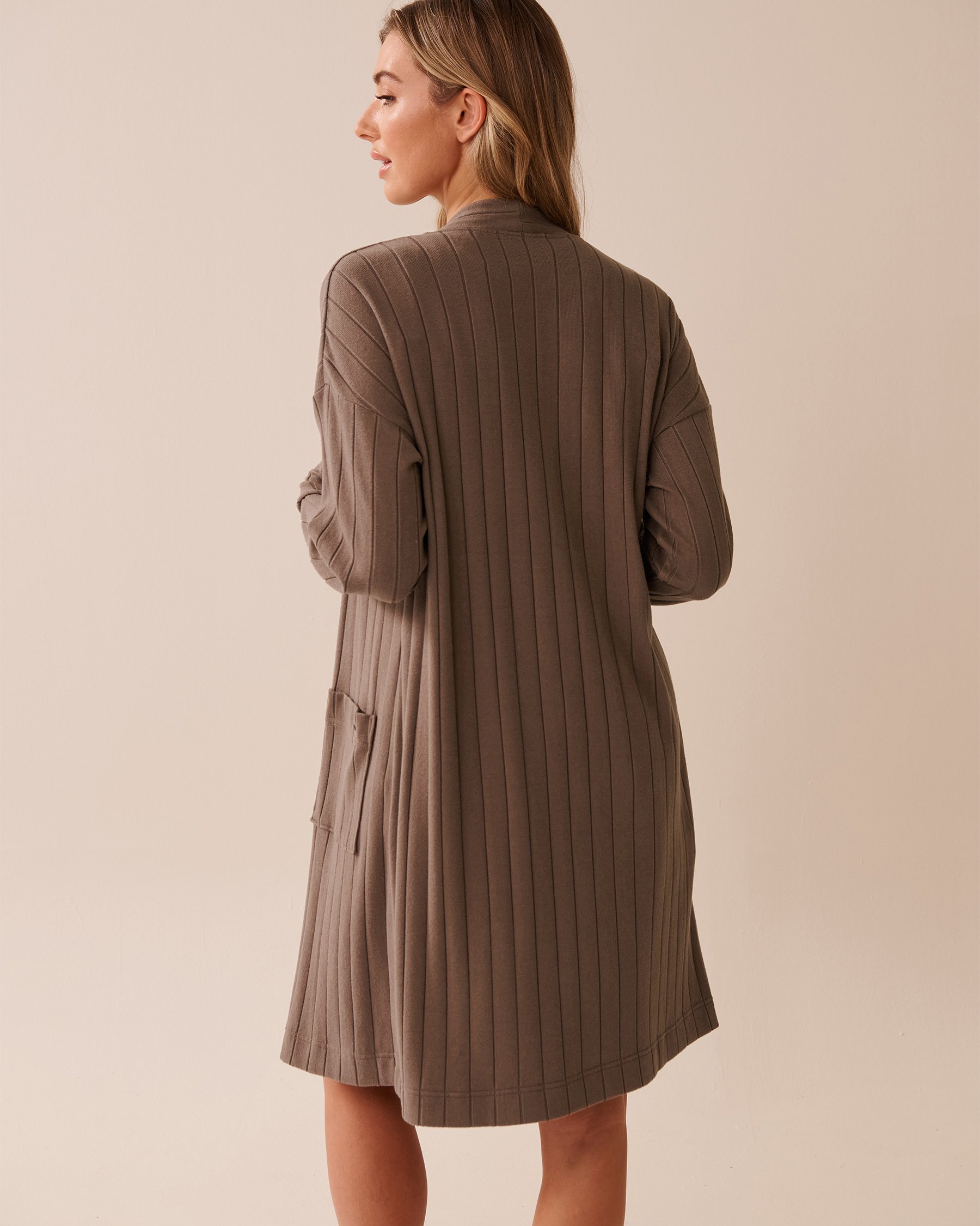 LA VIE EN ROSE Ribbed Long Cardigan Taupe 50500015 - View2