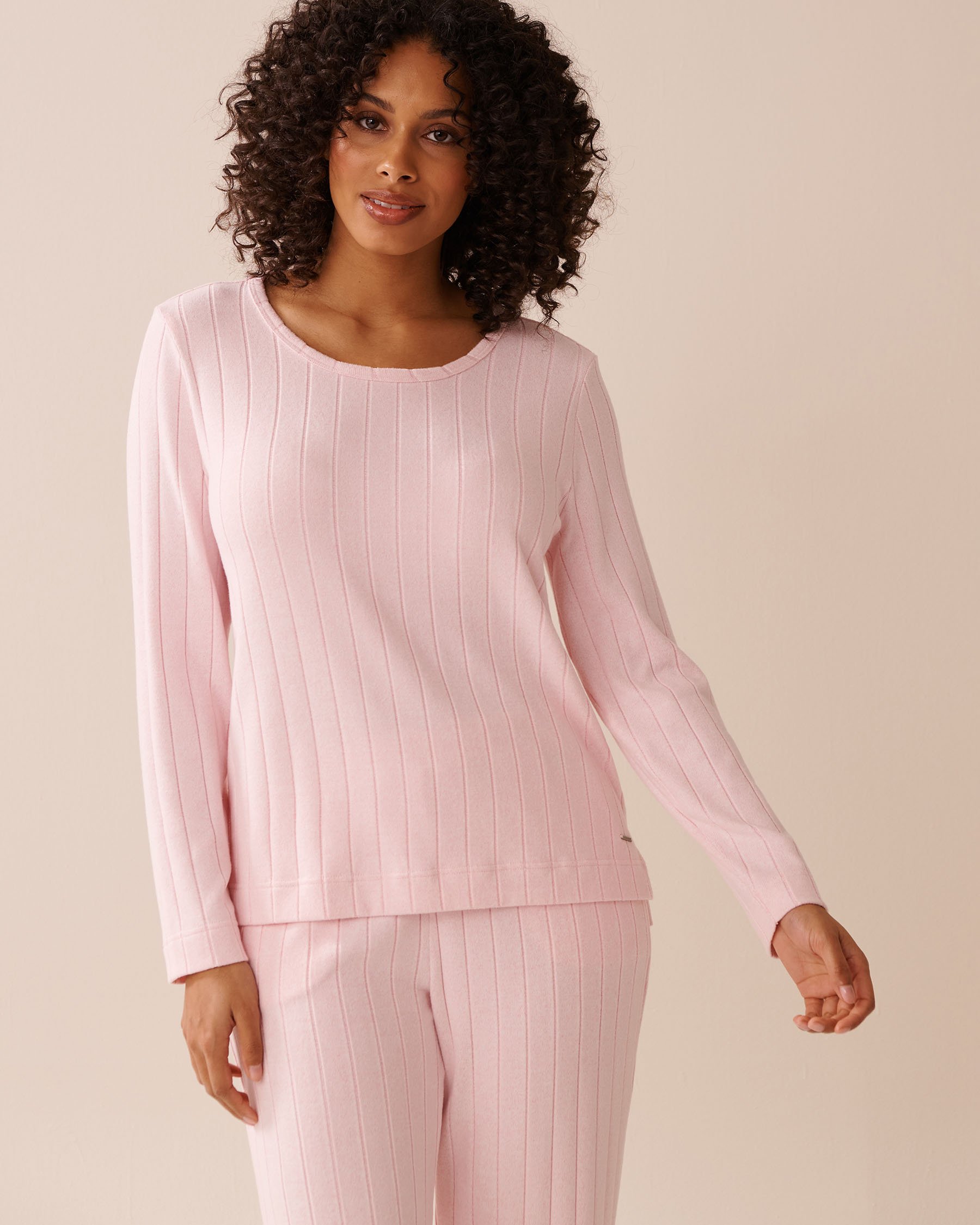 LA VIE EN ROSE Ribbed Long Sleeve Shirt Pink 50100112 - View1