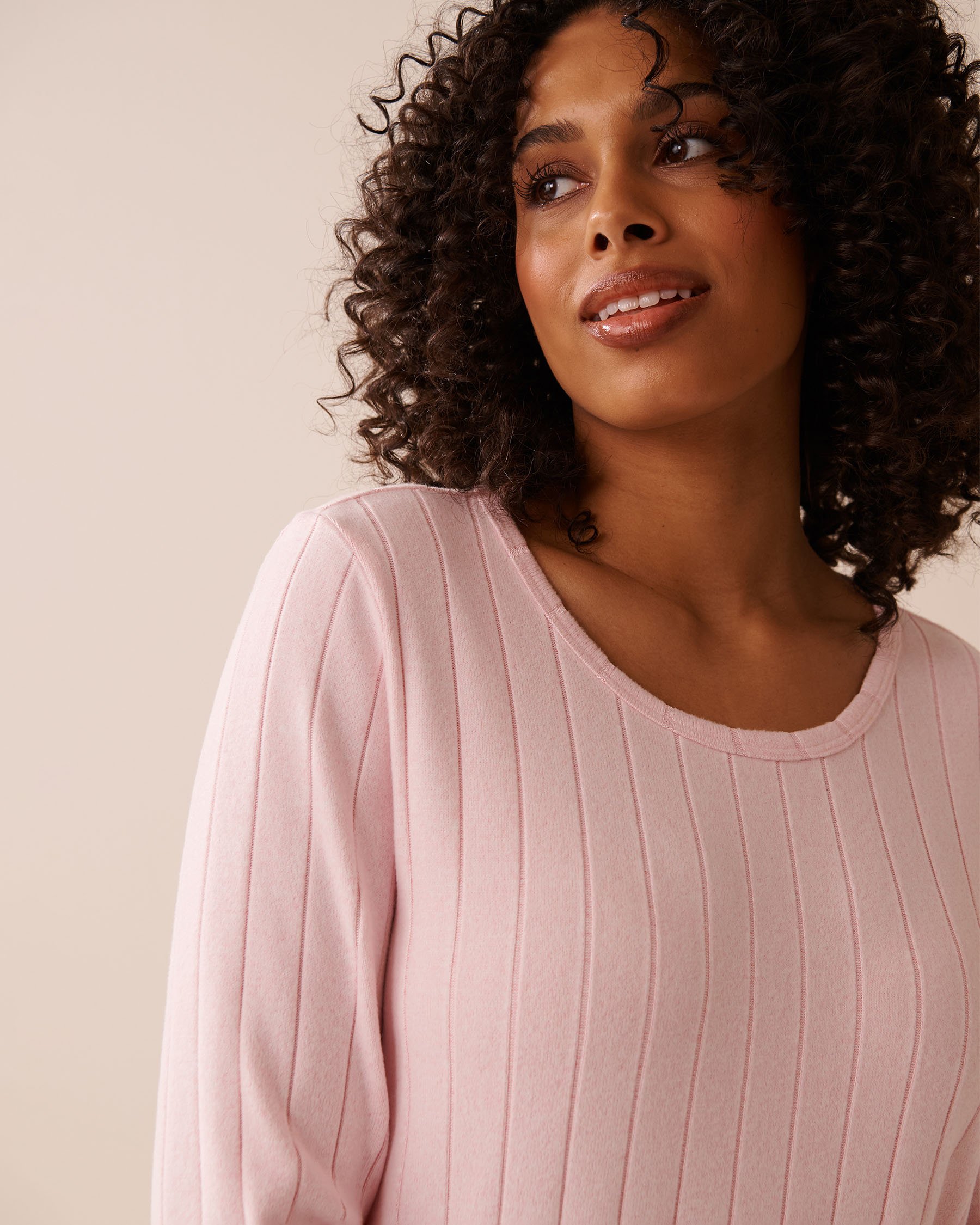 LA VIE EN ROSE Ribbed Long Sleeve Shirt Pink 50100112 - View3