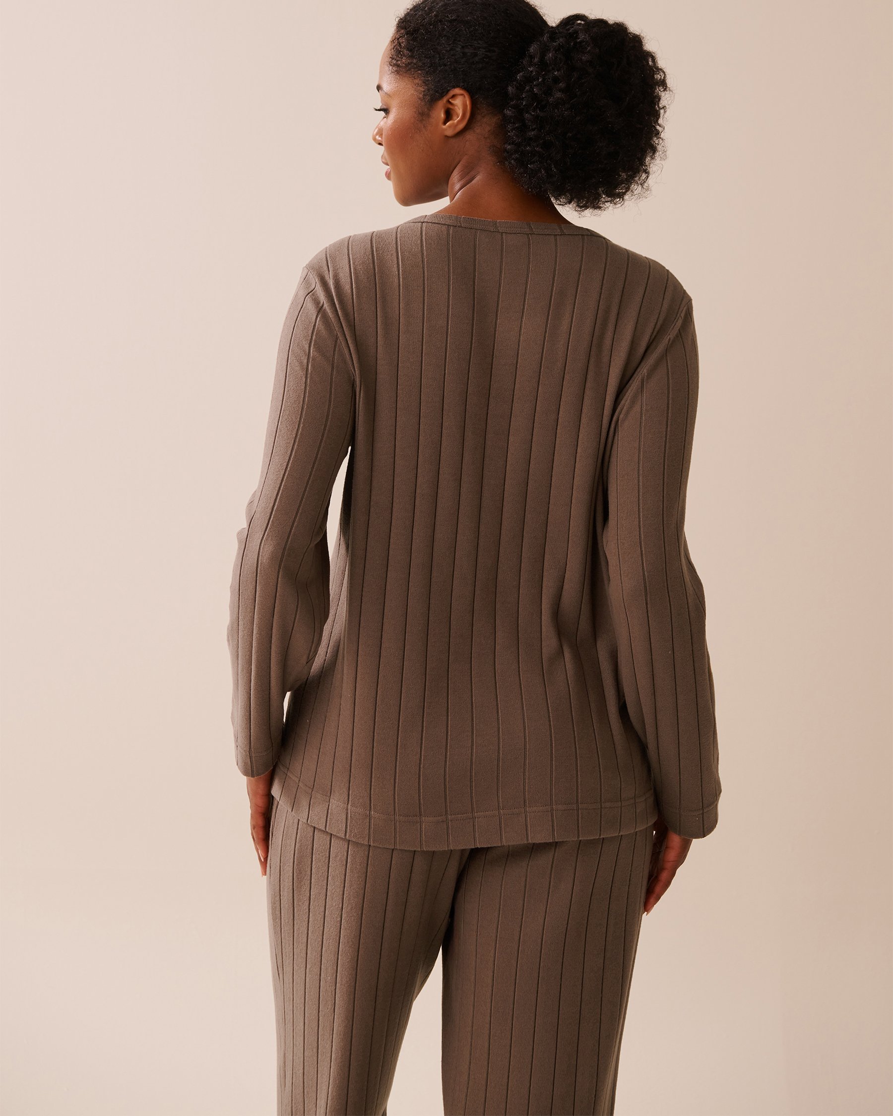 LA VIE EN ROSE Ribbed Long Sleeve Shirt Taupe 50100112 - View5