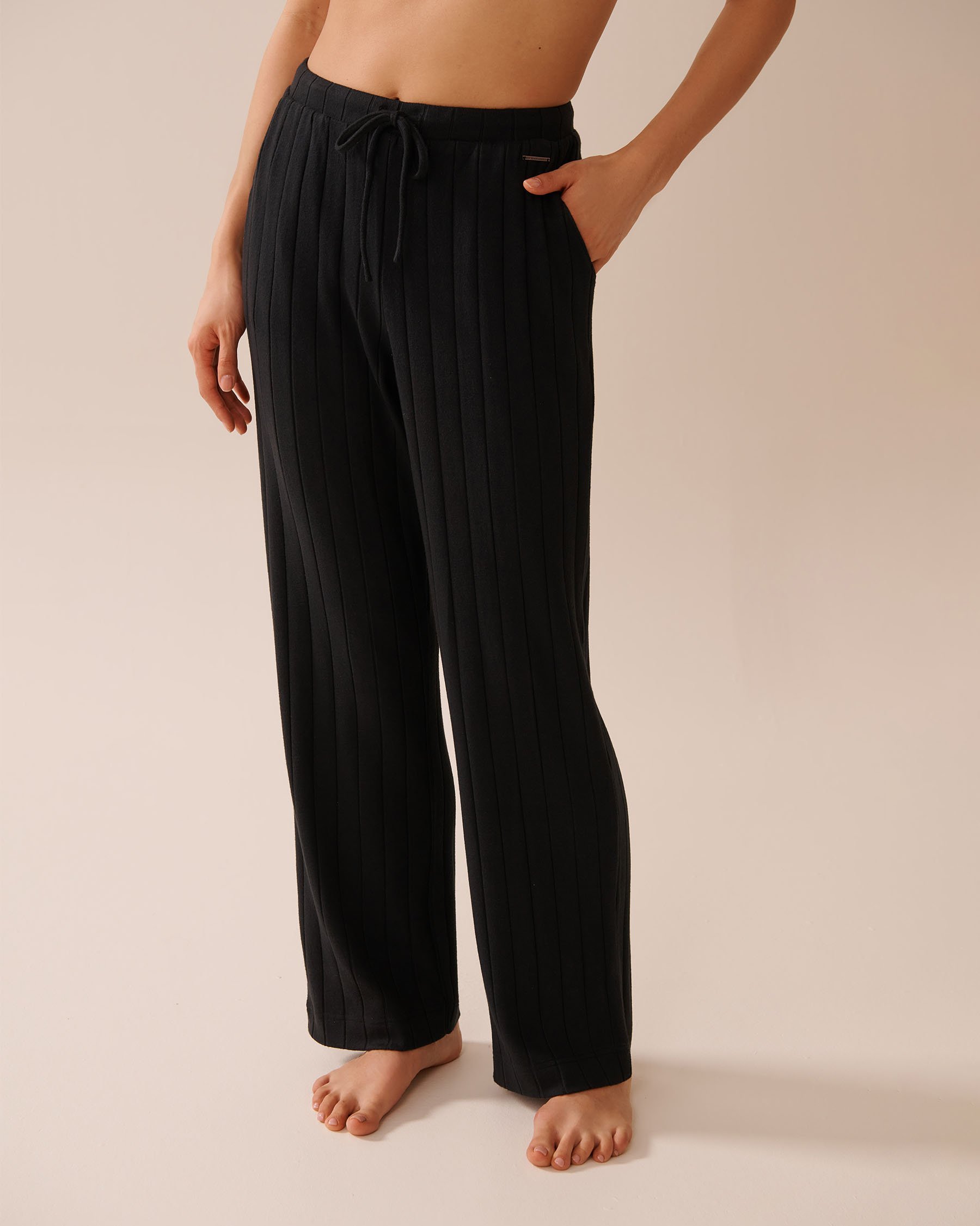 LA VIE EN ROSE Ribbed Pants Black 50200099 - View1
