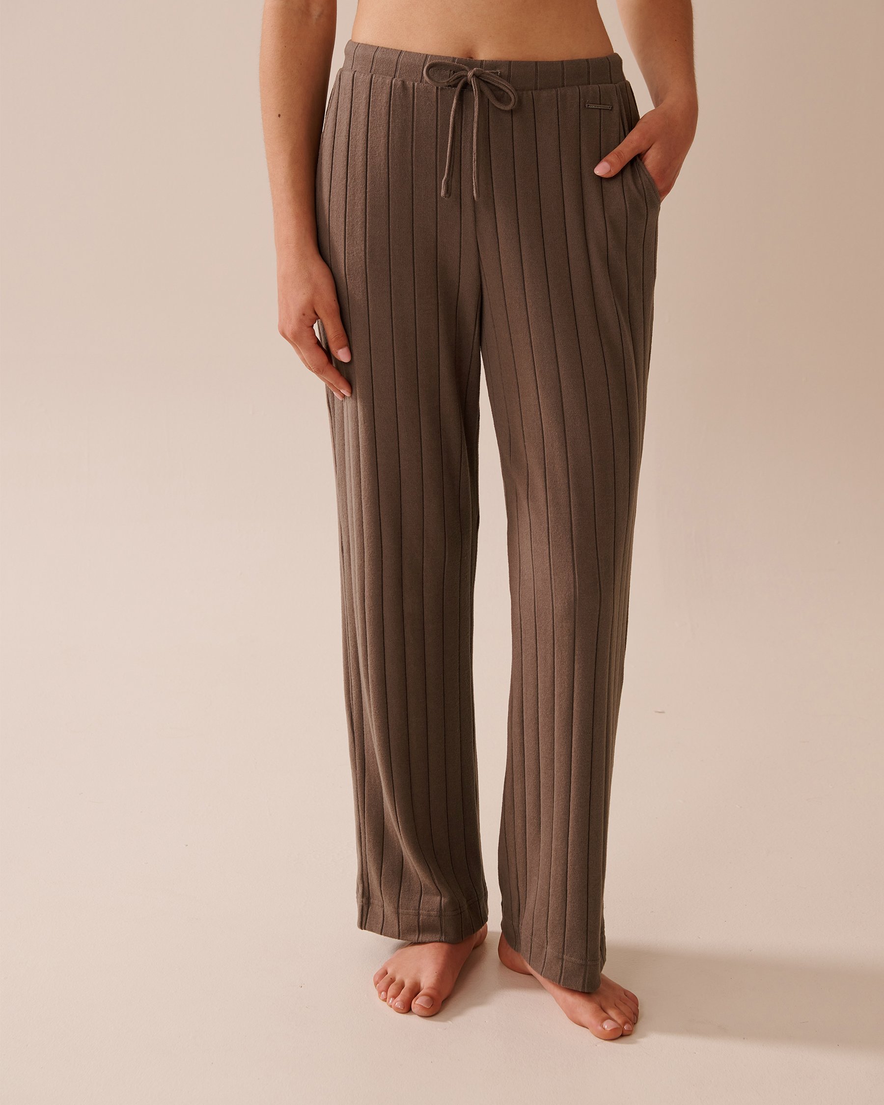 LA VIE EN ROSE Ribbed Pants Taupe 50200099 - View1