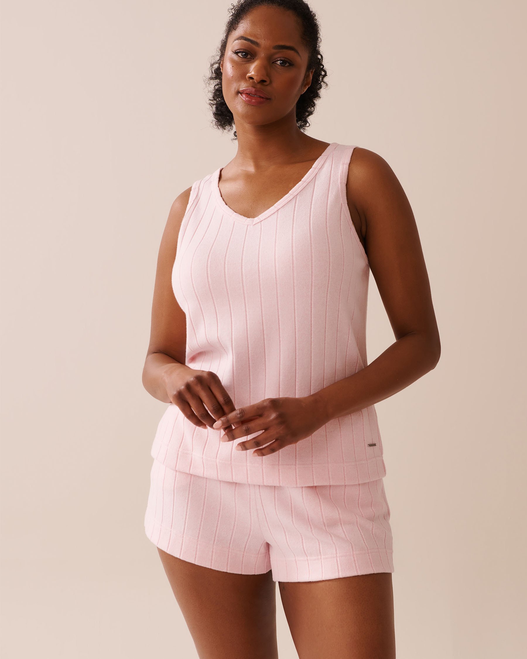 LA VIE EN ROSE Ribbed V-neck Cami Pink 50100111 - View1