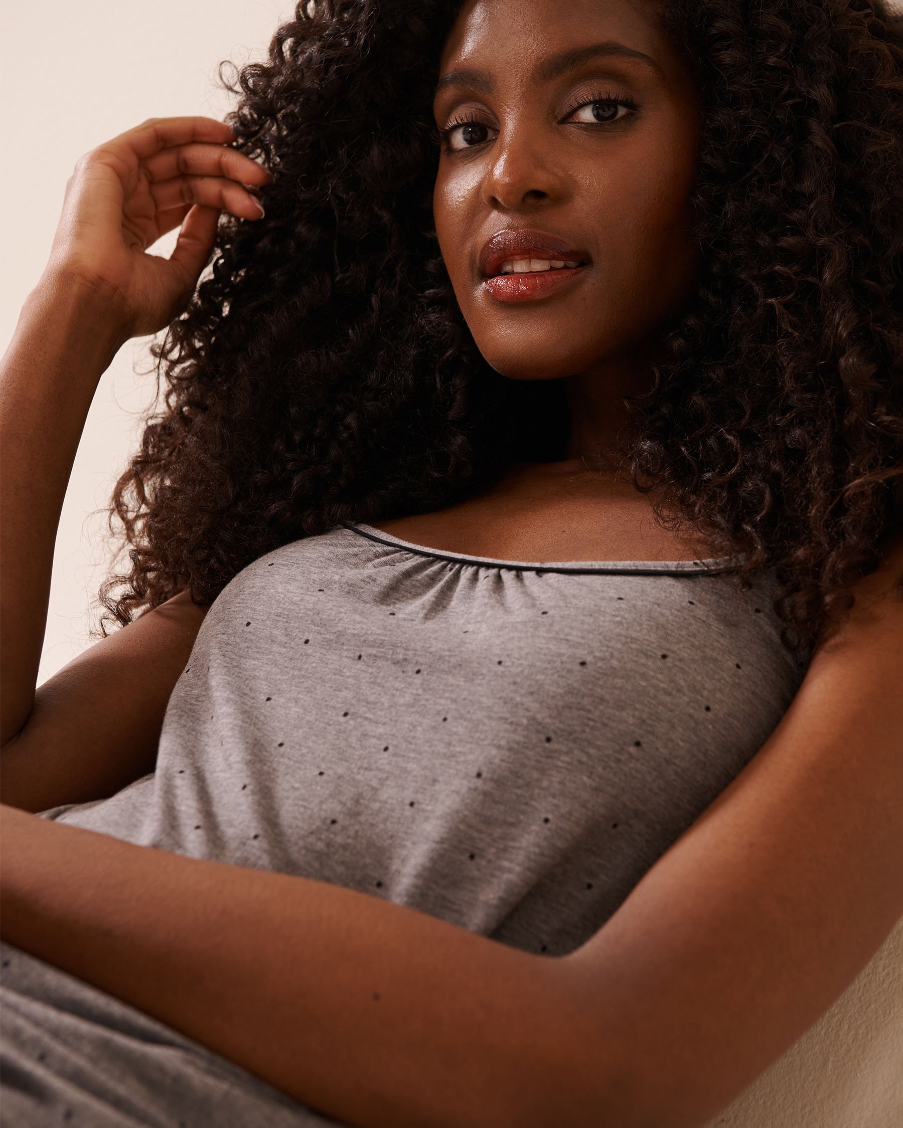 LA VIE EN ROSE Camisole en coton Gris/Pois noirs 40100764 - Voir3