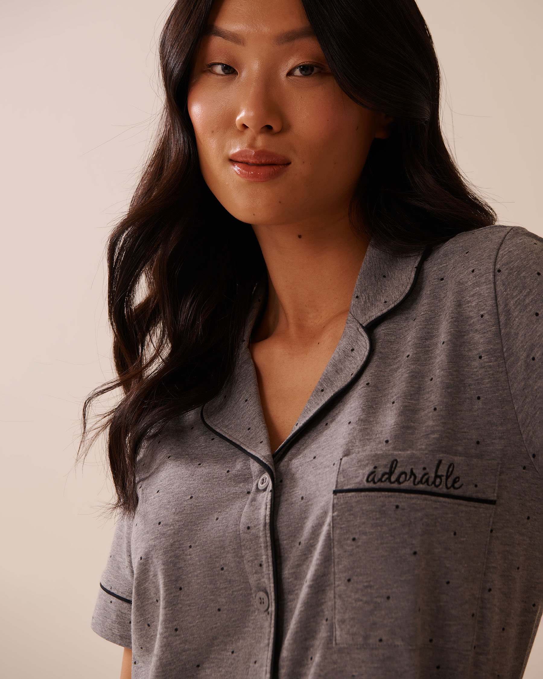 LA VIE EN ROSE Chemisier manches courtes en coton Gris/Pois noirs 40100765 - Voir3