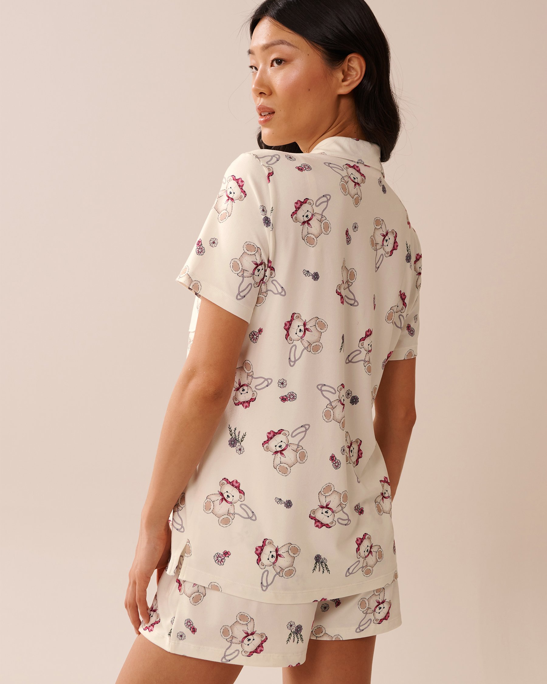 LA VIE EN ROSE Cowboy Teddy Bear Print Super Soft Button-down Shirt White/Cowboy Teddy Bears 40100761 - View3