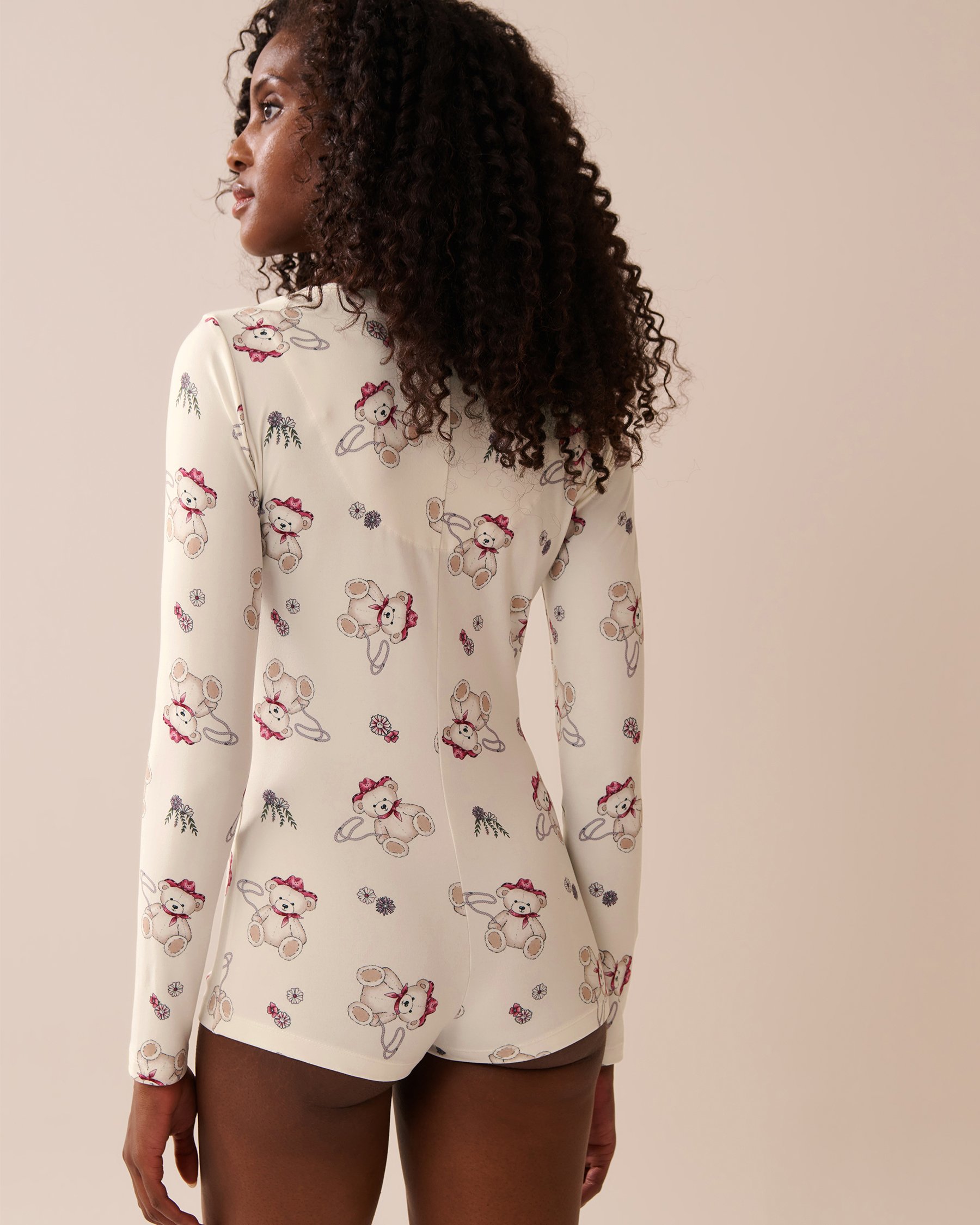 LA VIE EN ROSE Combishort manches longues ultra doux imprimé ourson cowboy Blanc/Oursons cowboys 40300058 - Voir6