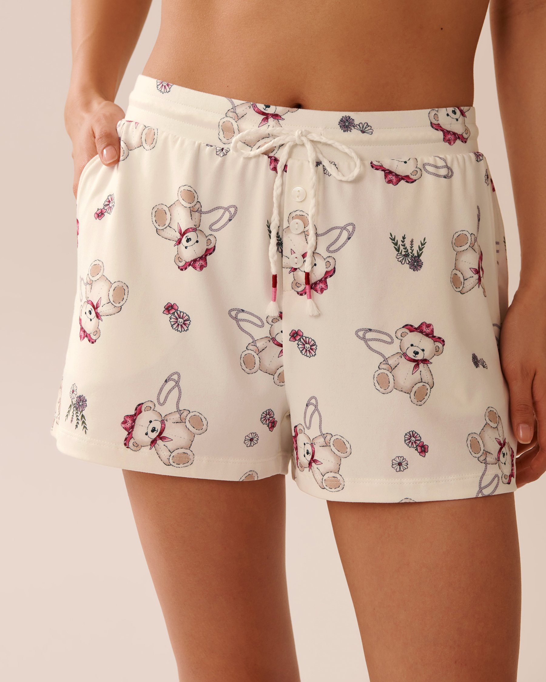 LA VIE EN ROSE Short de pyjama ultra doux imprimé ourson cowboy Blanc/Oursons cowboys 40200748 - View1