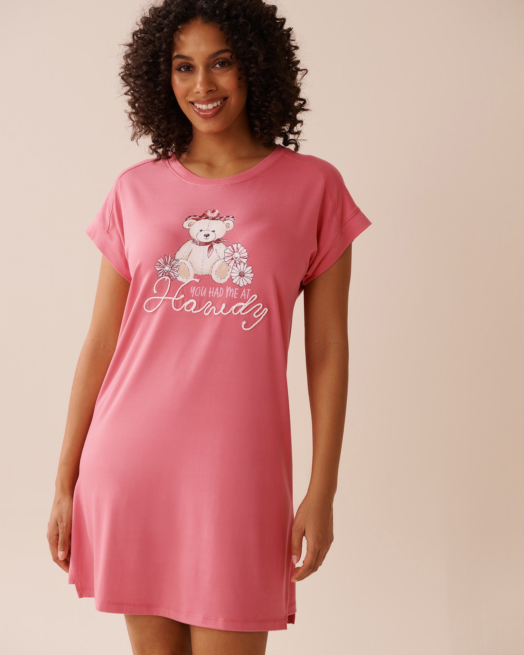 LA VIE EN ROSE Cowboy Teddy Bear Print Super Soft Sleepshirt Watermelon Pink 40500441 - View1